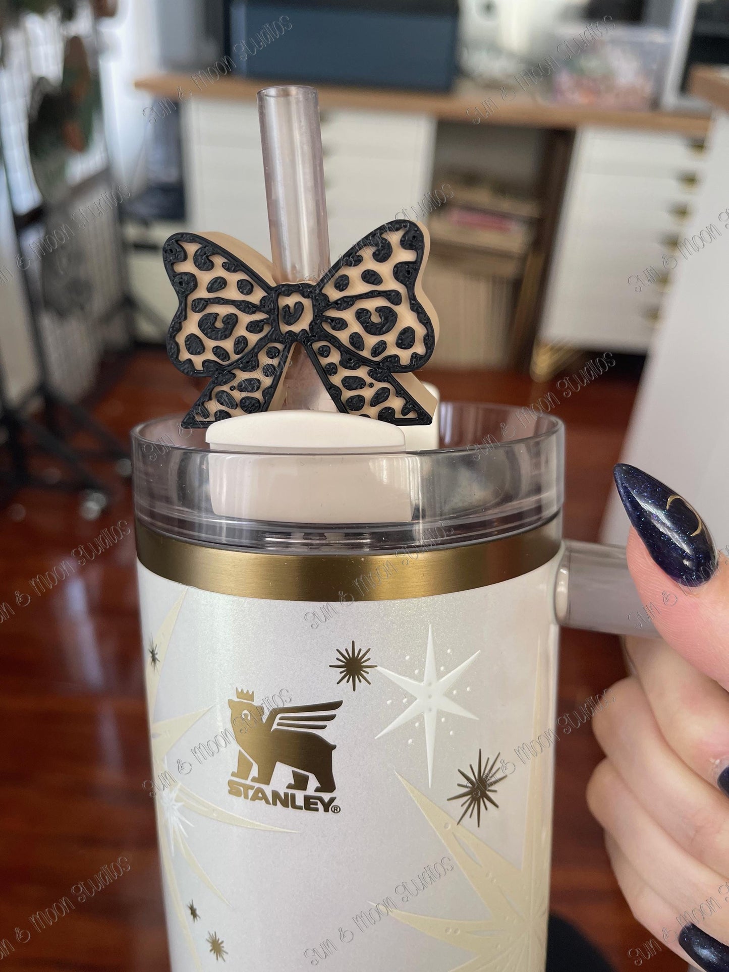 Leopard Bow Pen Holder – Cheetah Print Desk Organizer – Make up Brush Holder – Glam Pencil Cup – 3D Printed Desk Accessory