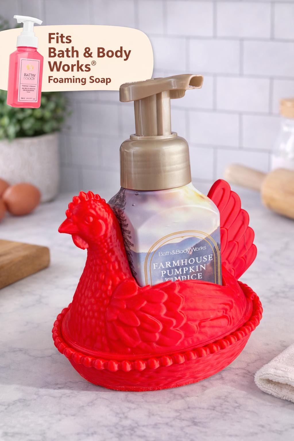 Hen Soap Holder for Bath & Body Works | Chicken in Nest Soap Holder with Hinged Lid | Farmhouse Kitchen Decor | Farm Animal Sink Holder