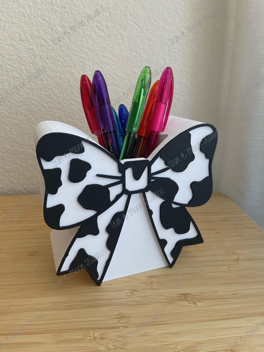 Cow Print Bow Desk Set | Western Office Decor, Pen Holder, Post-it Holder, Bookmark
