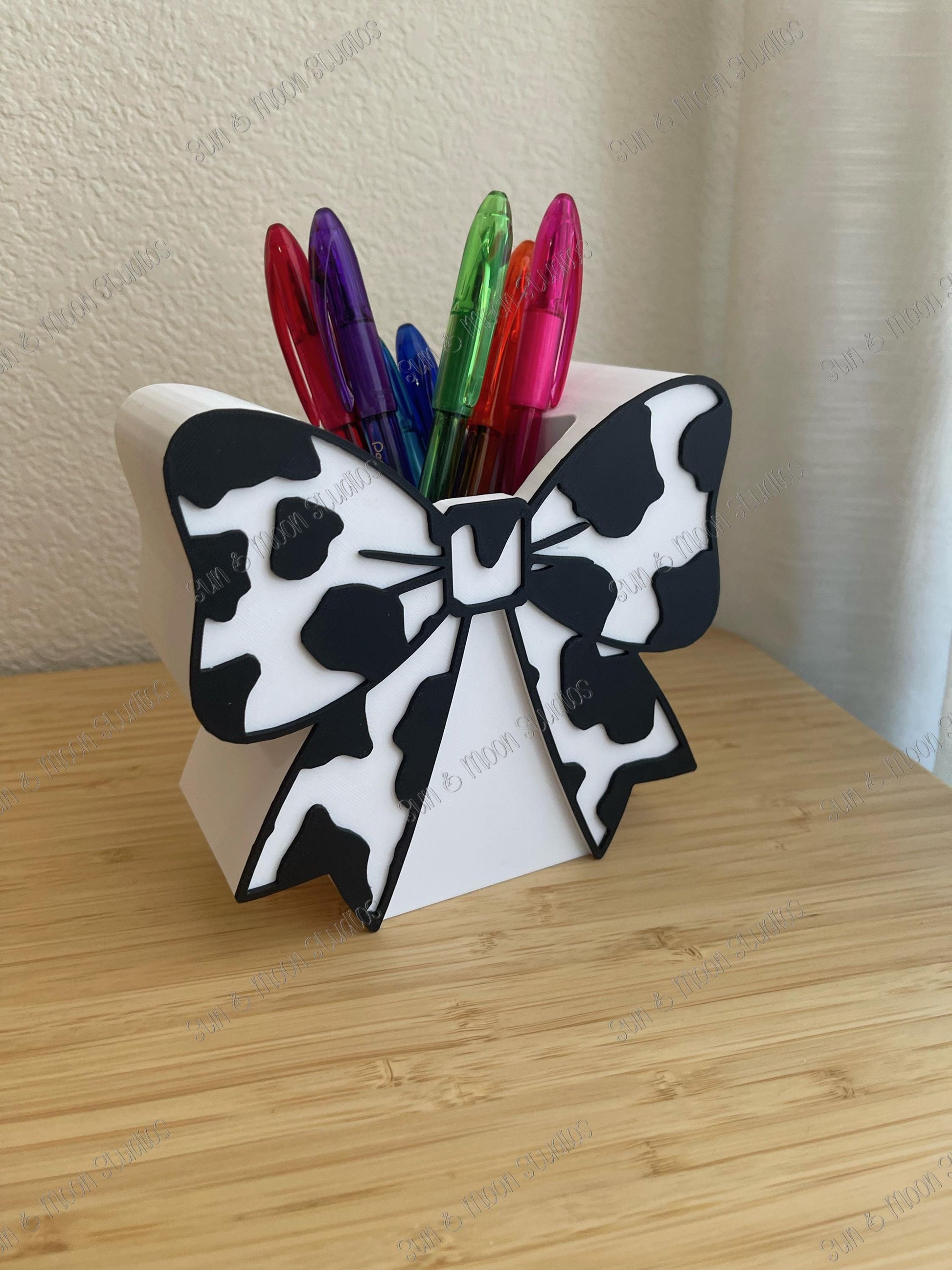 Cow Print Bow Desk Set | Western Office Decor, Pen Holder, Post-it Holder, Bookmark