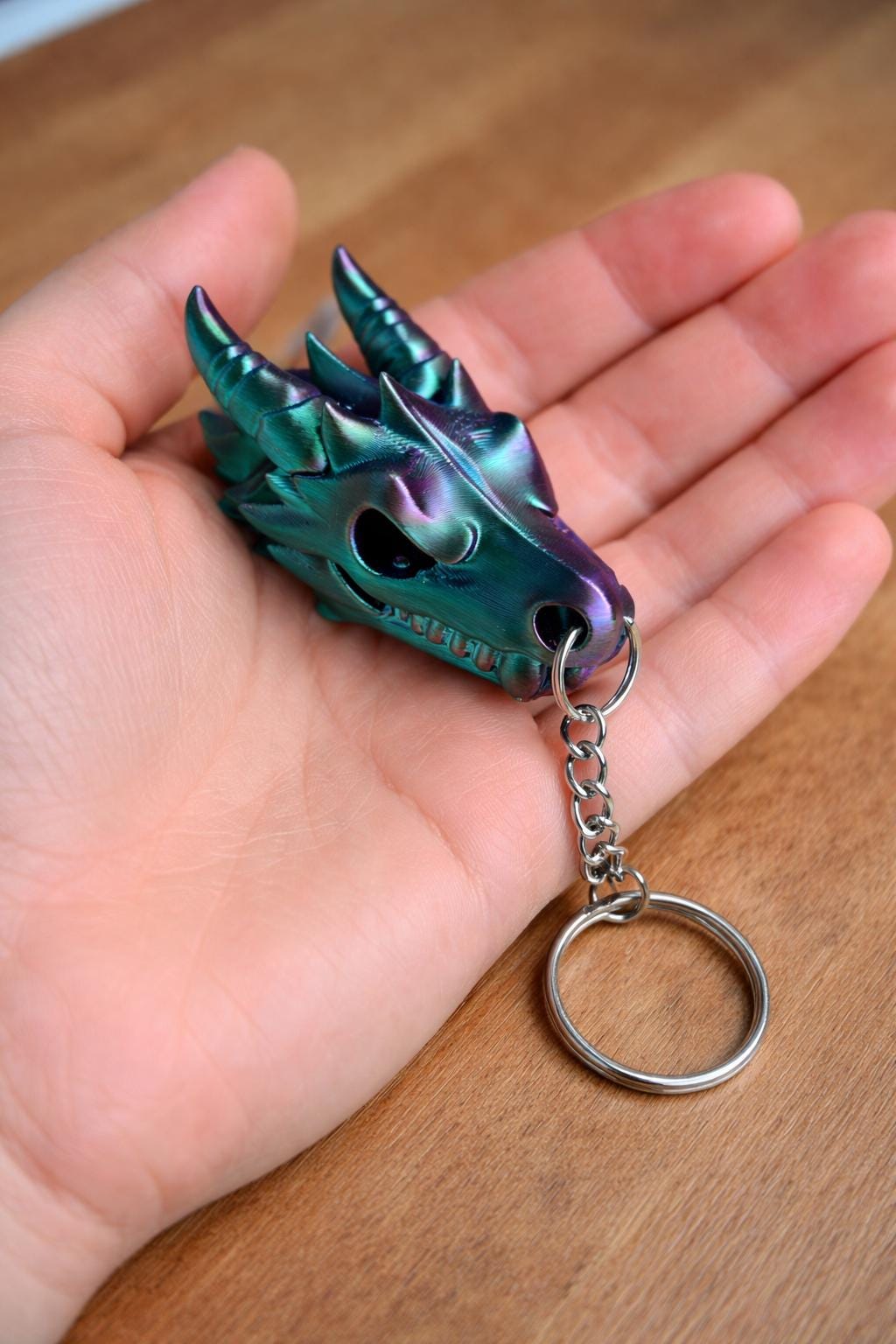 Dragon Skull Keychain, 3D Printed Dragon Head Keyring, Gothic Dragon Gift, Fantasy Keychain, DND Dragon Skull, Mythical Creature Key Holder