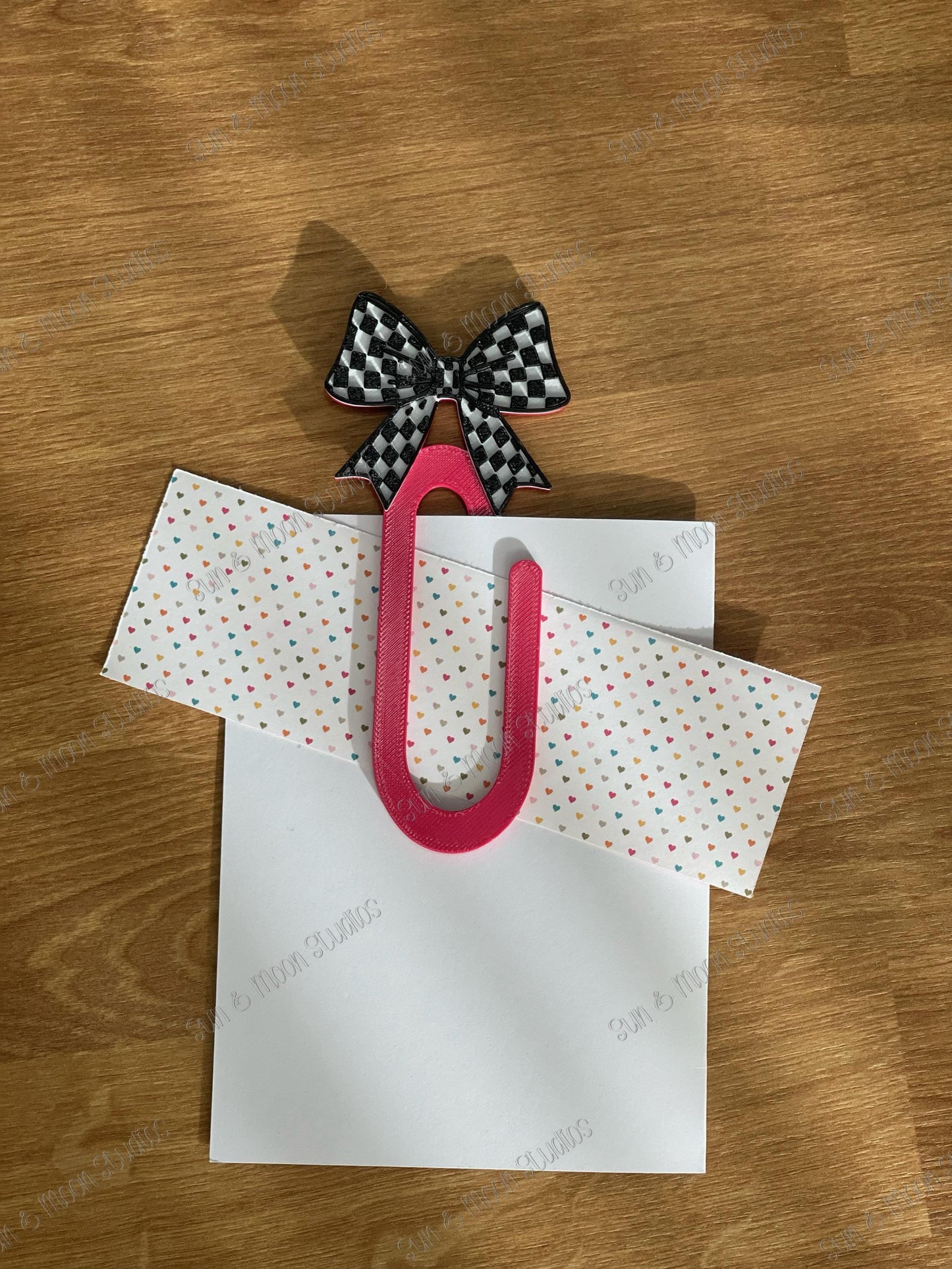Checkered Bow Desk Set | Black White Checker Desk Decor, Pen Holder, Post It Note Holder, Jumbo Paper Clip, Cute Office Set