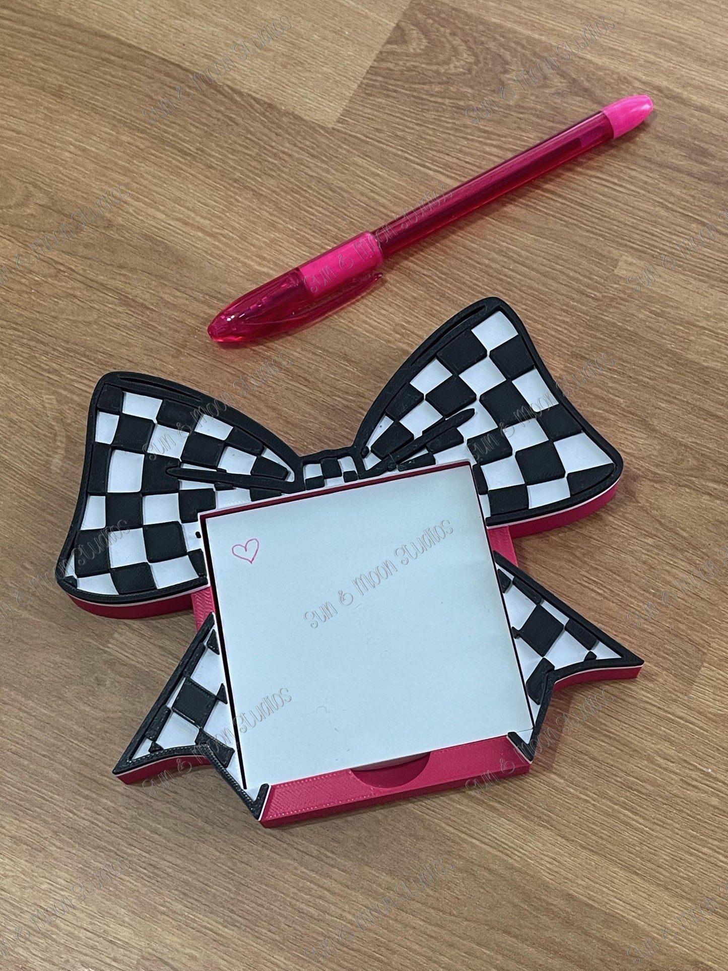 Checkered Bow Desk Set | Black White Checker Desk Decor, Pen Holder, Post It Note Holder, Jumbo Paper Clip, Cute Office Set