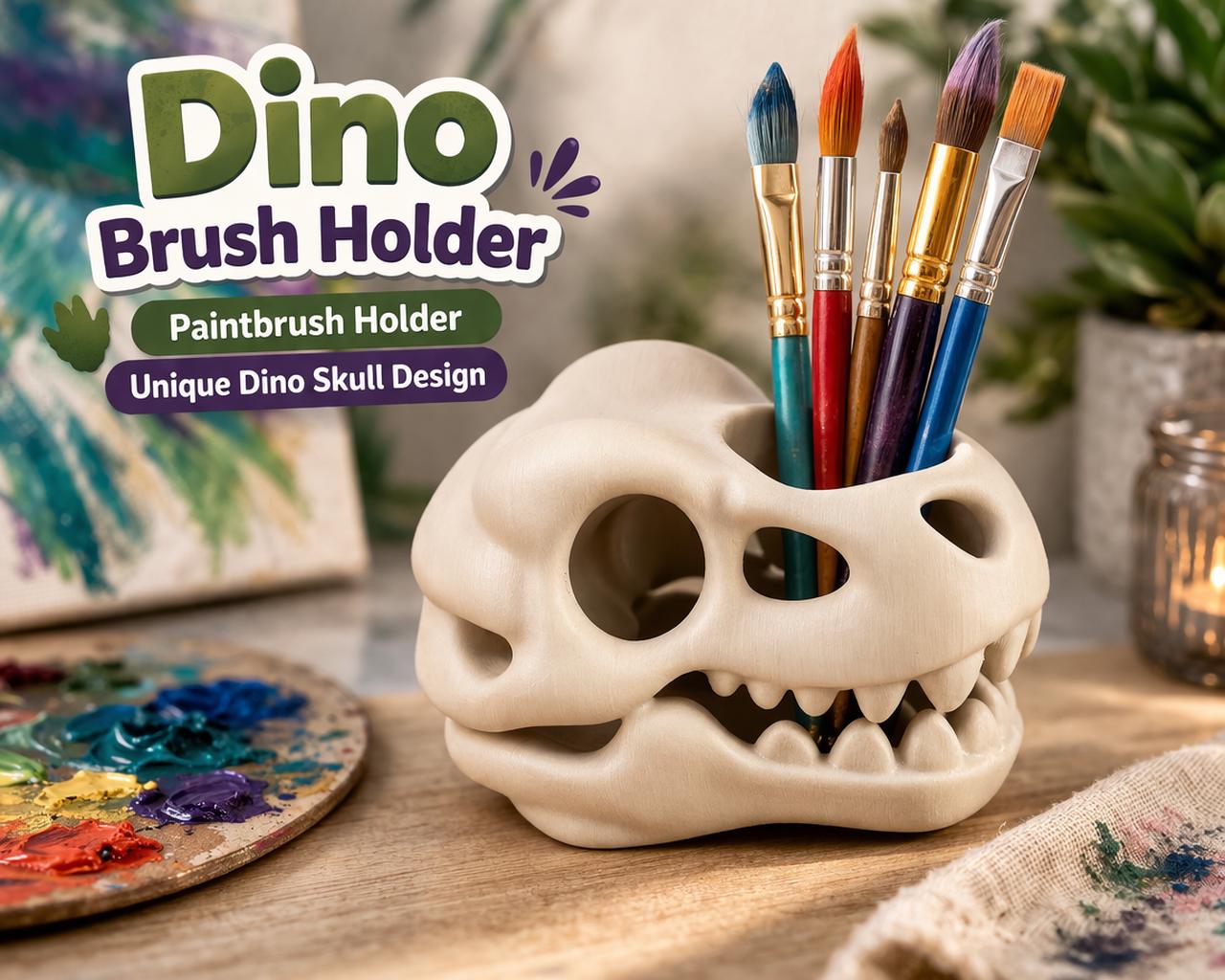 Dinosaur Skull Pen Holder | Dino Toothbrush Holder | Gothic Desk Organizer | Paintbrush Holder | 3D Printed Bathroom Decor