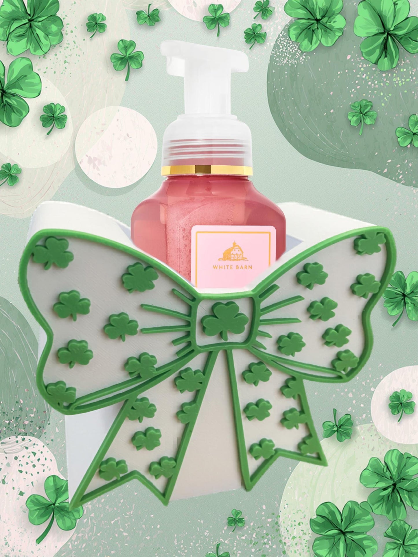 Shamrock Bow Soap Holder for Bath & Body Works Foaming Soap, St Patrick’s Day Bathroom Decor, Clover Sink Decor, Lucky Shamrock Soap Stand