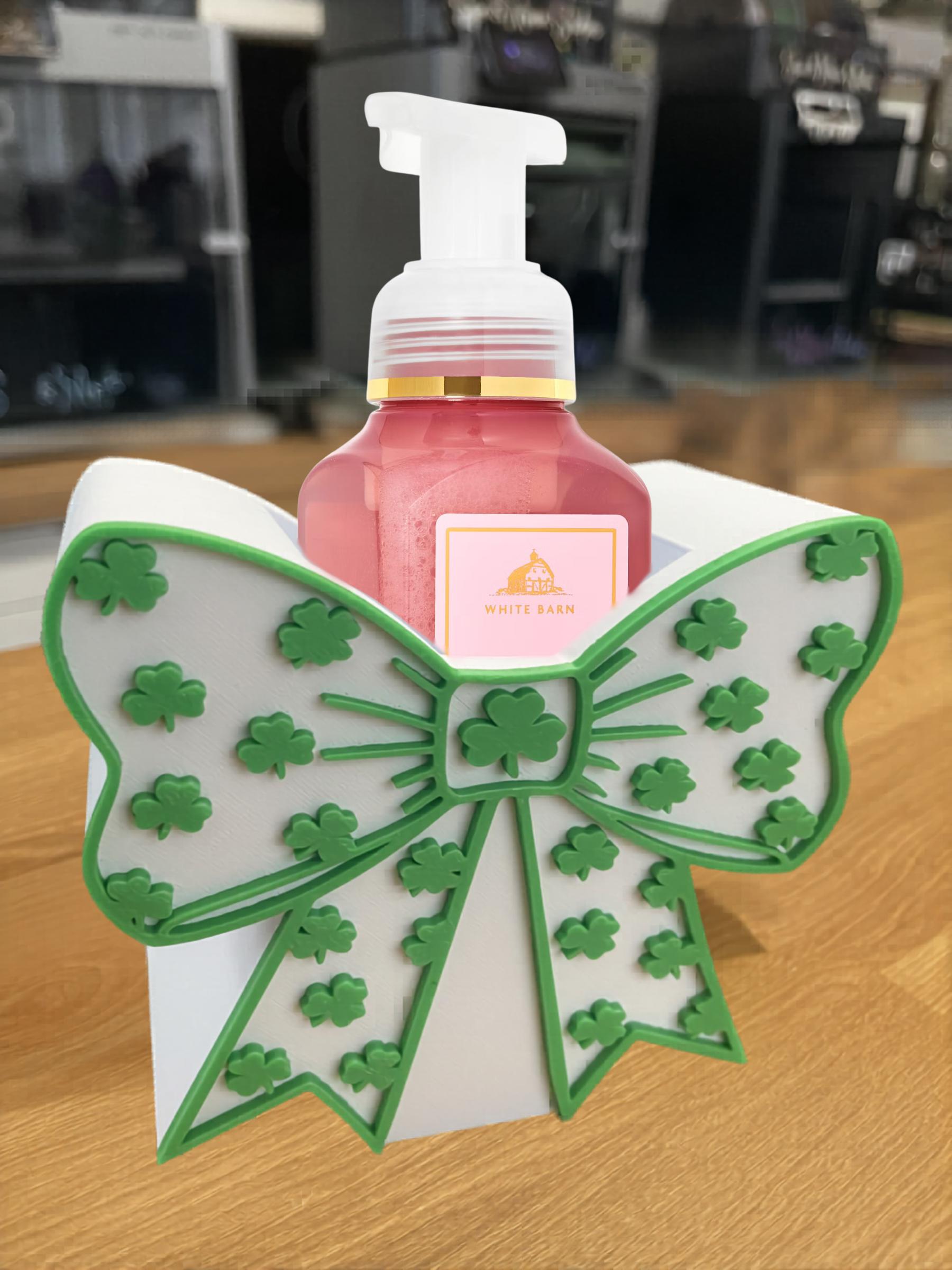 Shamrock Bow Soap Holder for Bath & Body Works Foaming Soap, St Patrick’s Day Bathroom Decor, Clover Sink Decor, Lucky Shamrock Soap Stand