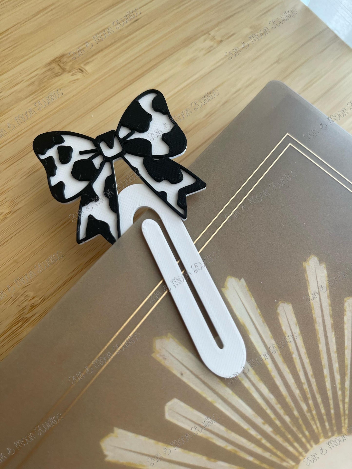 Cow Print Bow Desk Set | Western Office Decor, Pen Holder, Post-it Holder, Bookmark