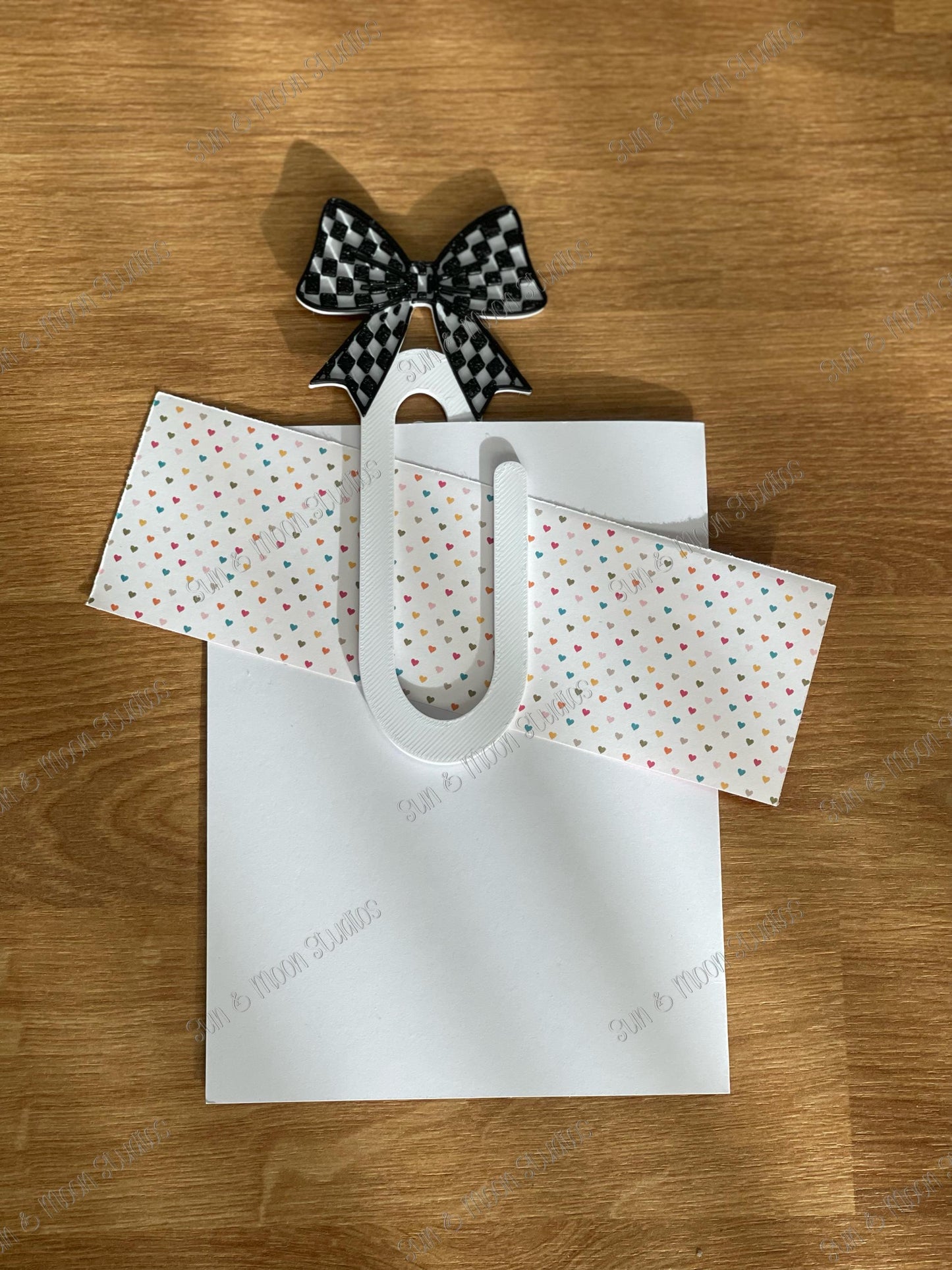 Checkered Bow Desk Set | Black White Checker Desk Decor, Pen Holder, Post It Note Holder, Jumbo Paper Clip, Cute Office Set