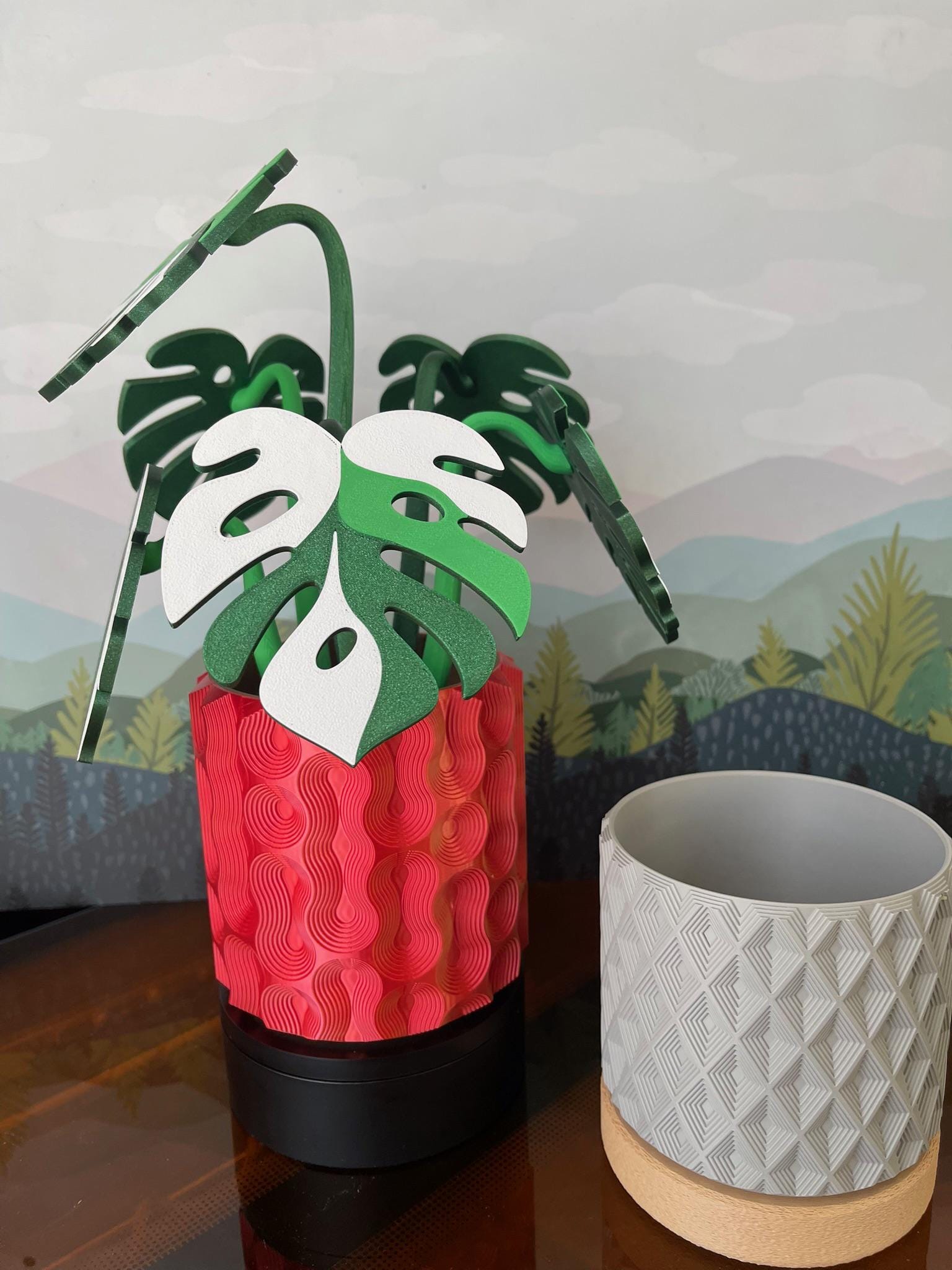 Monstera Coaster Tree + Decorative Planter Set | Modular Base Options | Tropical Leaf Drink Holder Organizer