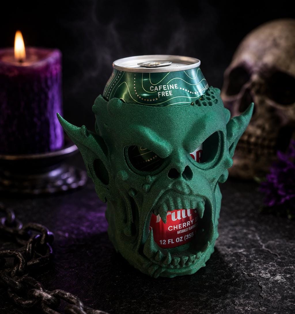 Gothic Skull Can Holder, Horror Drink Sleeve, 12oz Soda Can Holder, Spooky Desk Decor