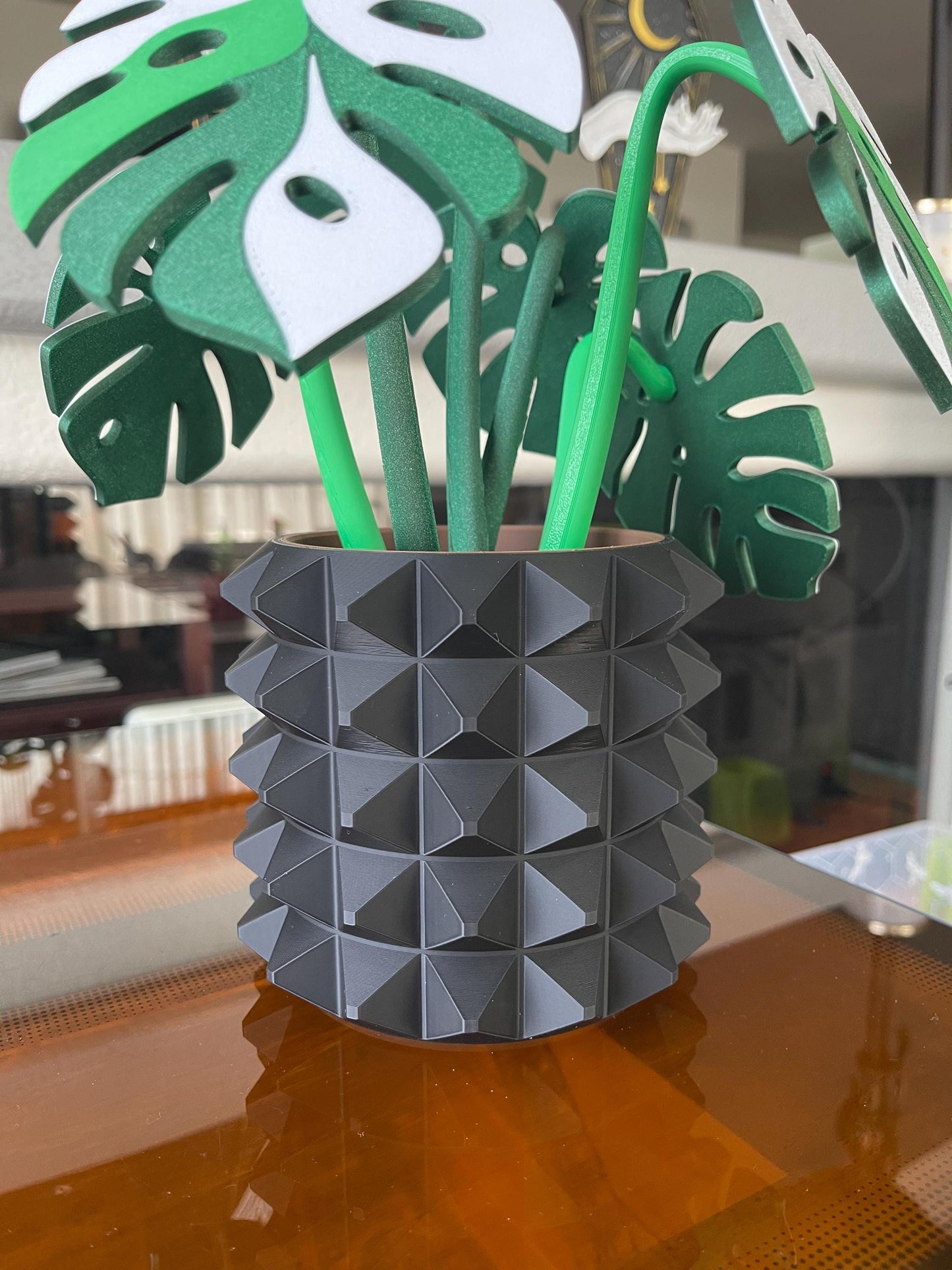 Monstera Coaster Tree + Decorative Planter Set | Modular Base Options | Tropical Leaf Drink Holder Organizer