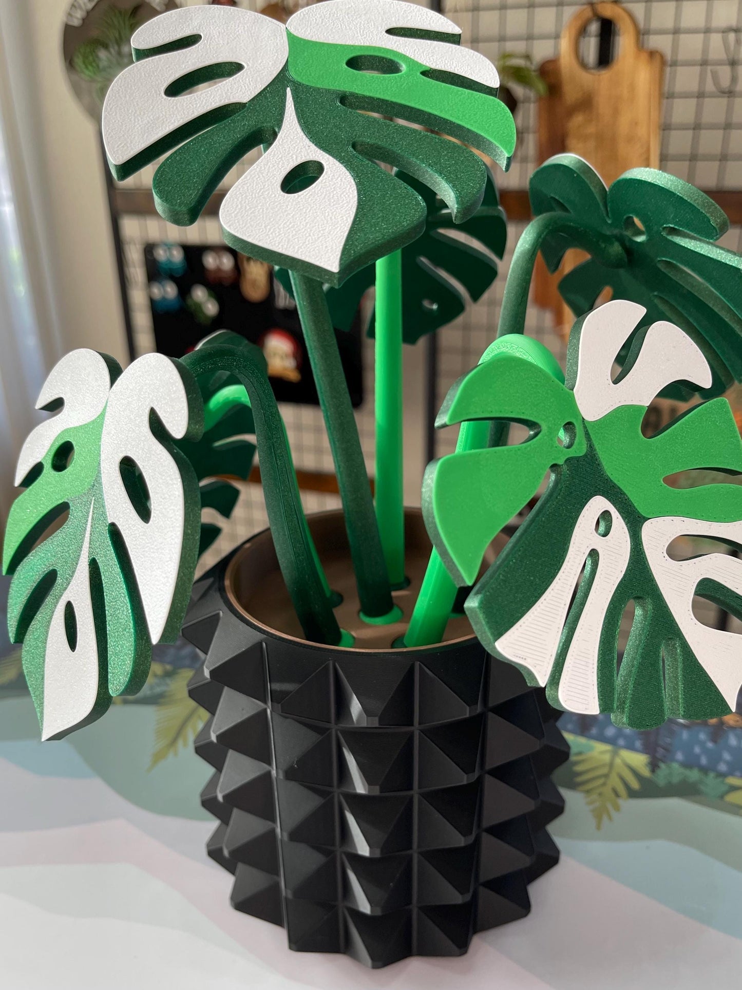 Monstera Coaster Tree + Decorative Planter Set | Modular Base Options | Tropical Leaf Drink Holder Organizer