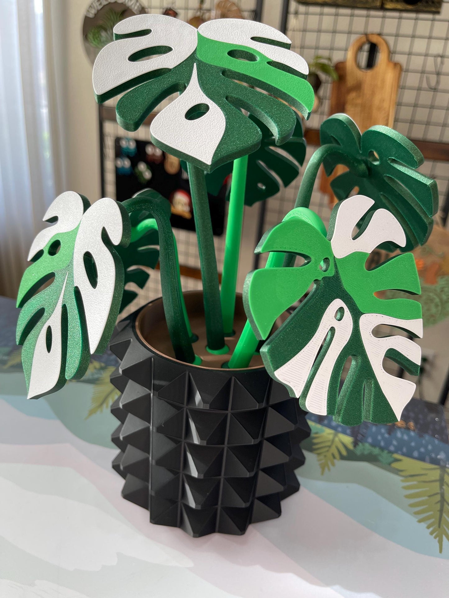 Monstera Coaster Tree + Decorative Planter Set | Modular Base Options | Tropical Leaf Drink Holder Organizer