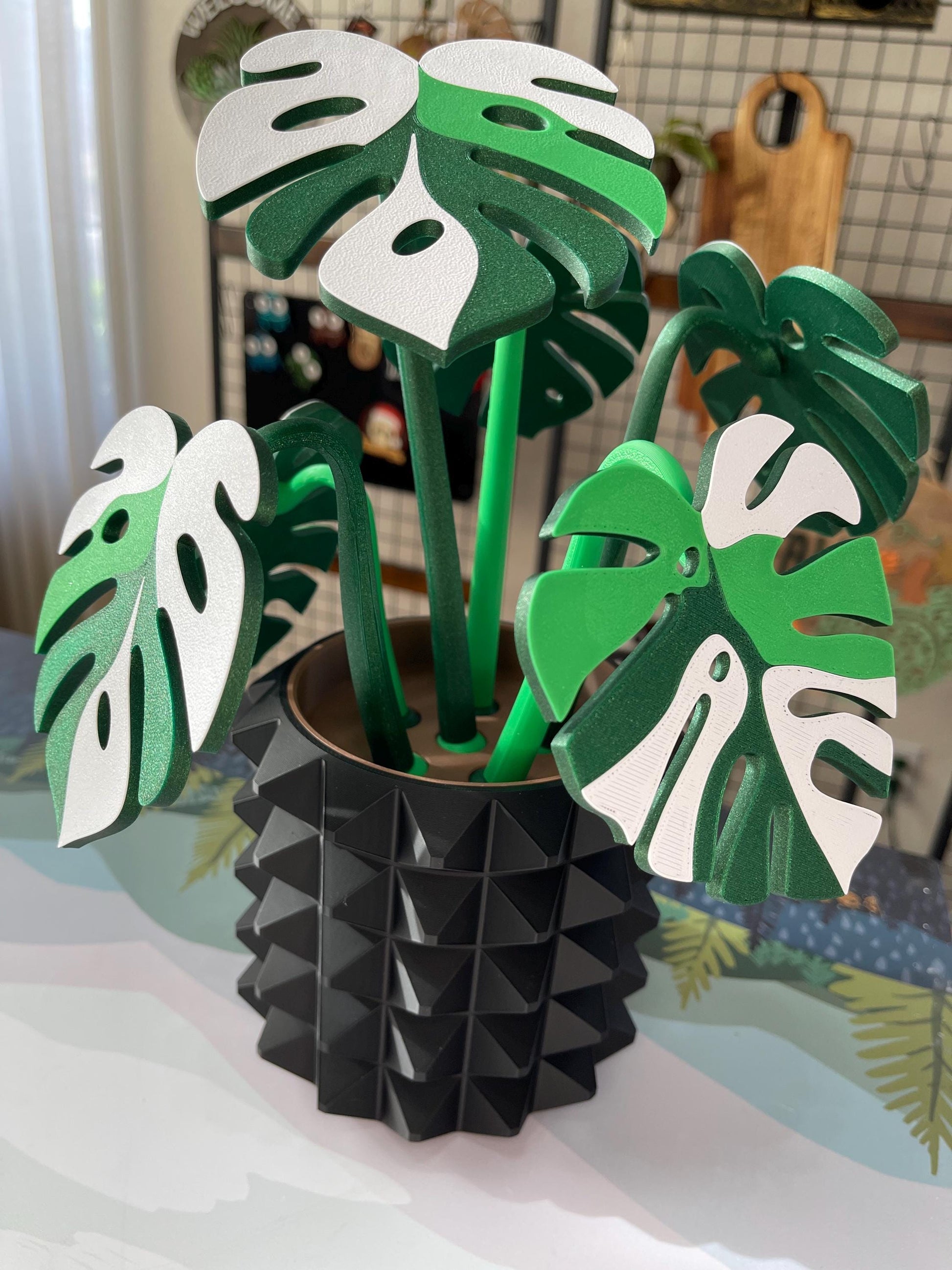 Monstera Coaster Tree + Decorative Planter Set | Modular Base Options | Tropical Leaf Drink Holder Organizer