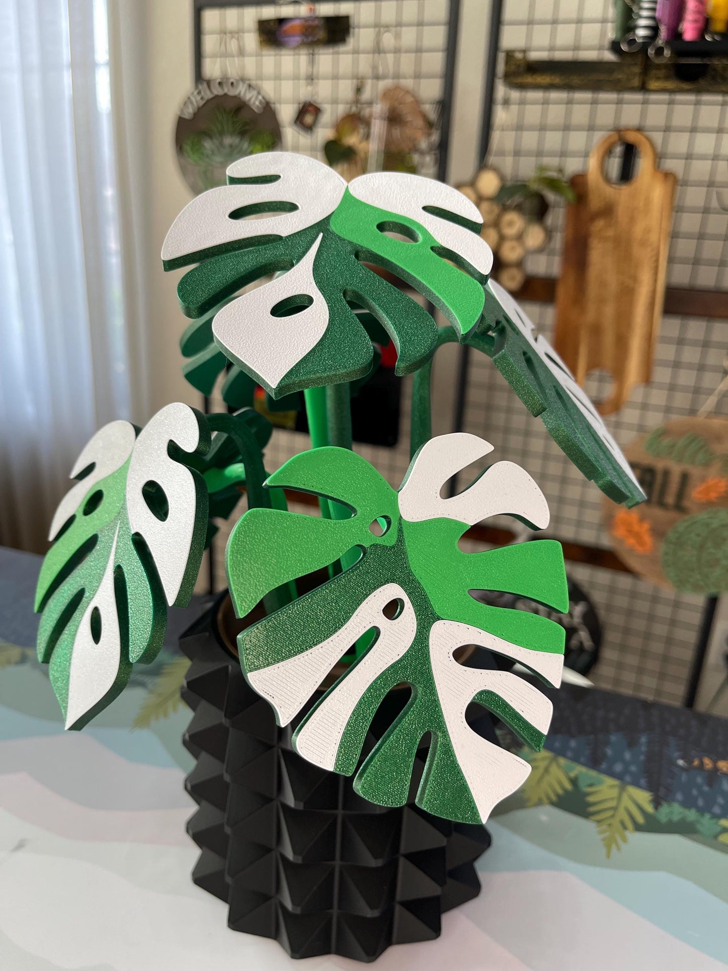 Monstera Coaster Tree + Decorative Planter Set | Modular Base Options | Tropical Leaf Drink Holder Organizer