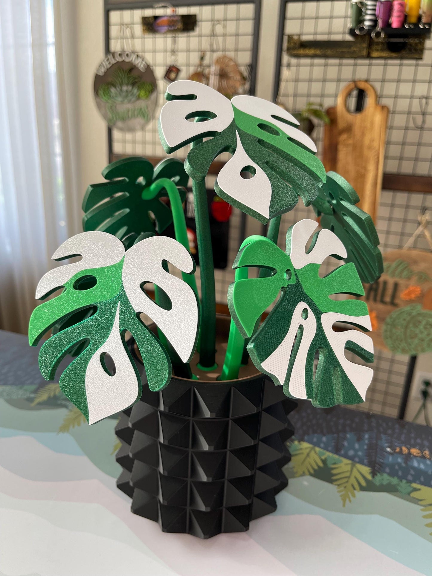 Monstera Coaster Tree + Decorative Planter Set | Modular Base Options | Tropical Leaf Drink Holder Organizer