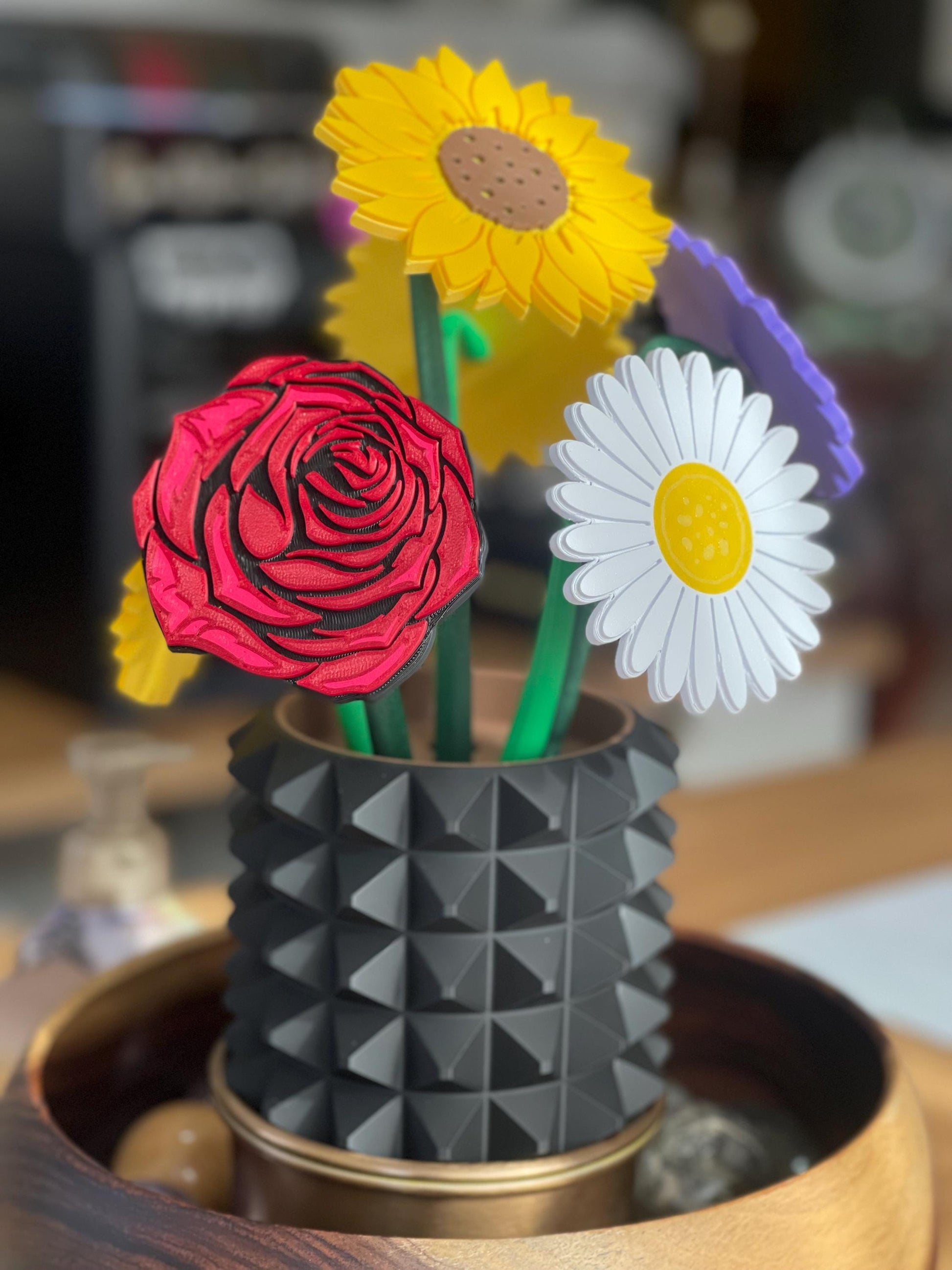 Magnetic Coaster Bouquet in Planter Pot | Custom Floral Drink Coasters | Customizable with Choice of 32 Pot Styles and 6 Flowers