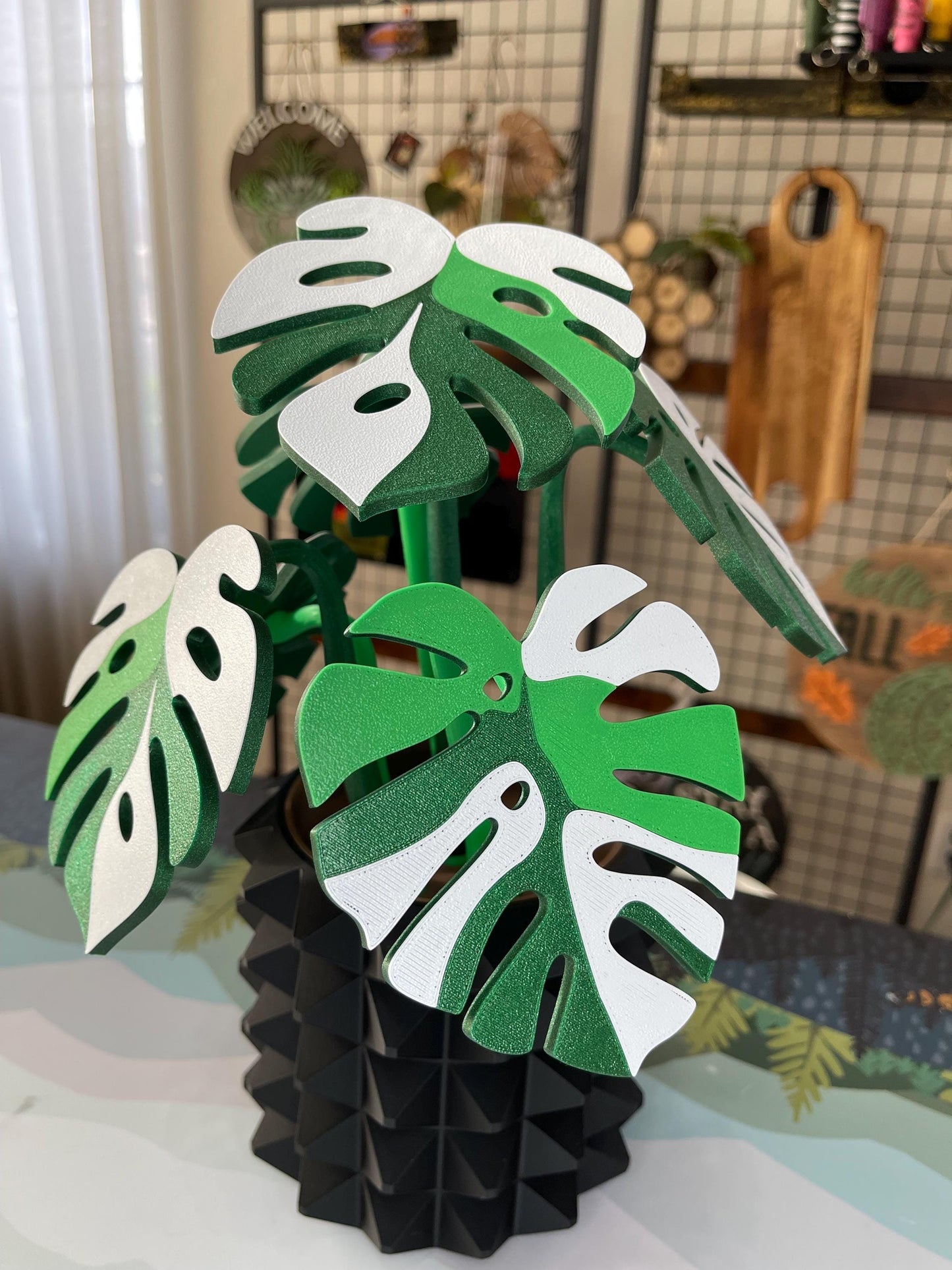 Monstera Coaster Tree + Decorative Planter Set | Modular Base Options | Tropical Leaf Drink Holder Organizer