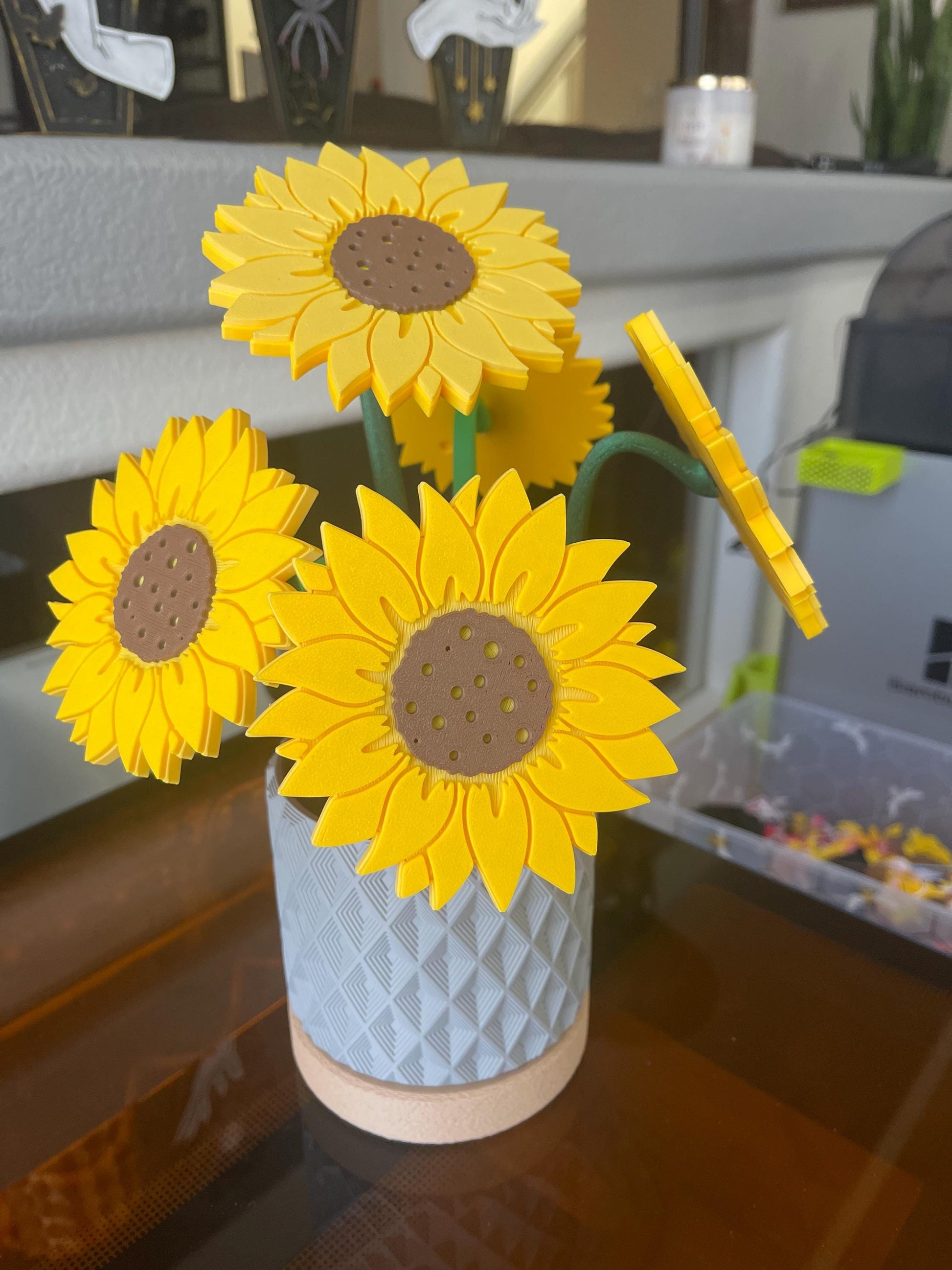 Sunflower Coaster Tree + Decorative Planter Set | Modular Base Options | Sunflower Drink Holder