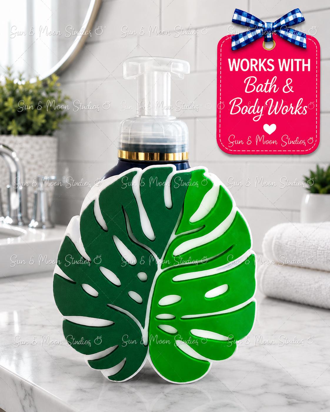 Monstera Leaf Soap Holder | Tropical Bathroom Decor, Fits Bath & Body Works Foaming Soap