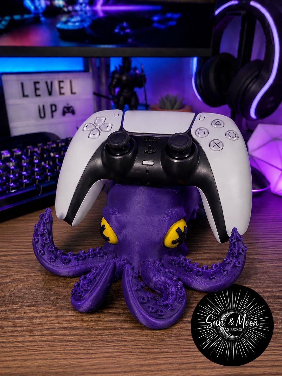 PS5 Controller Holder, Purple Octopus Gaming Stand, PlayStation 5 Controller Display, Gamer Desk Accessory, Game Room Decor, Gift for Gamers