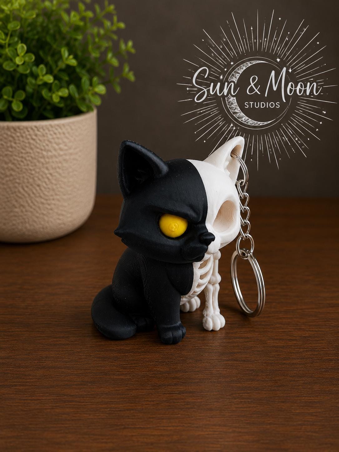 Skeleton Cat Keychain – Half Cat Half Skeleton – Gothic Keychain – Spooky Cat Lover Gift