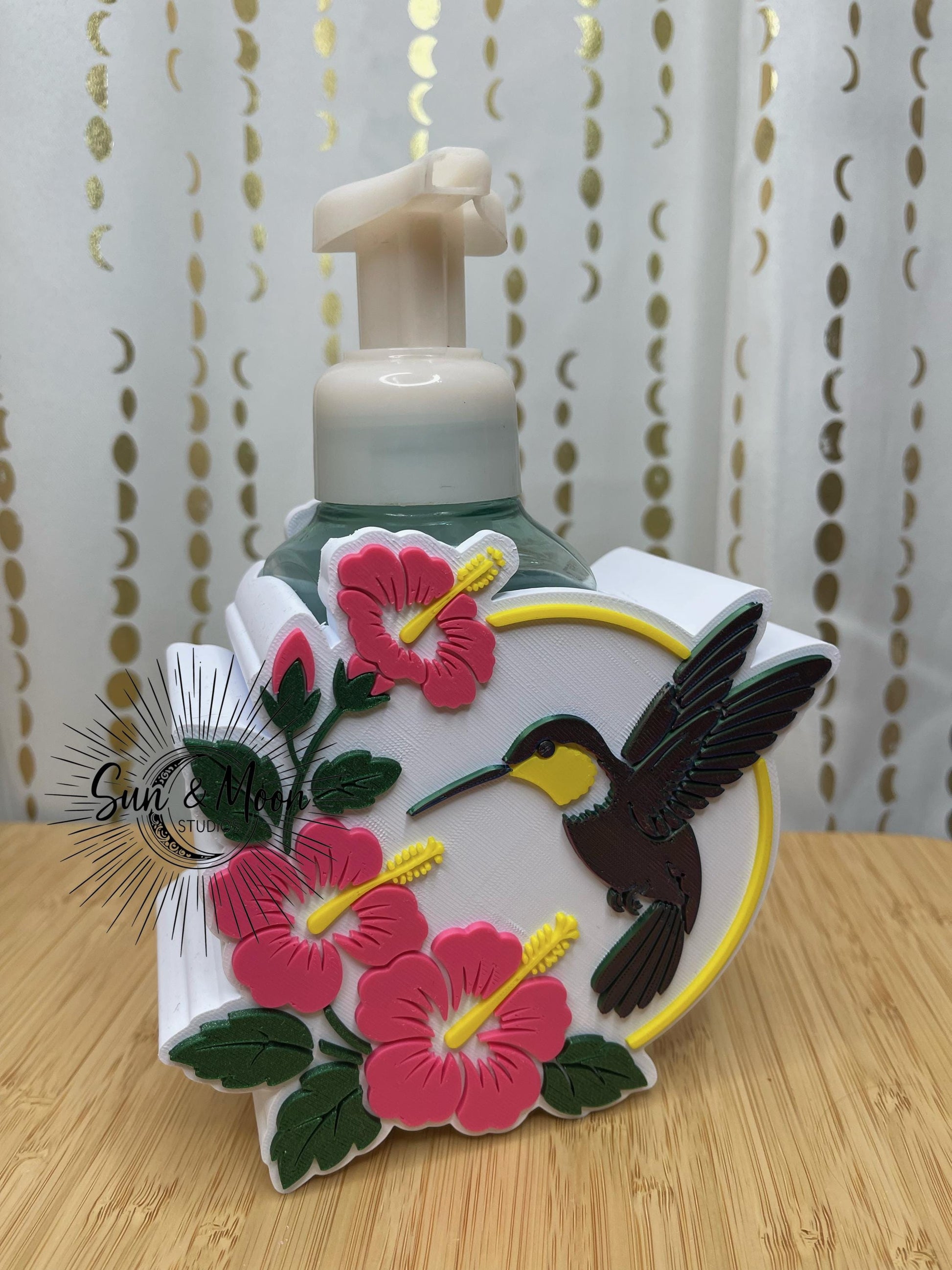 Hummingbird Foaming Soap Holder, Tropical Hibiscus Floral Decor (Fits Bath & Body Works)