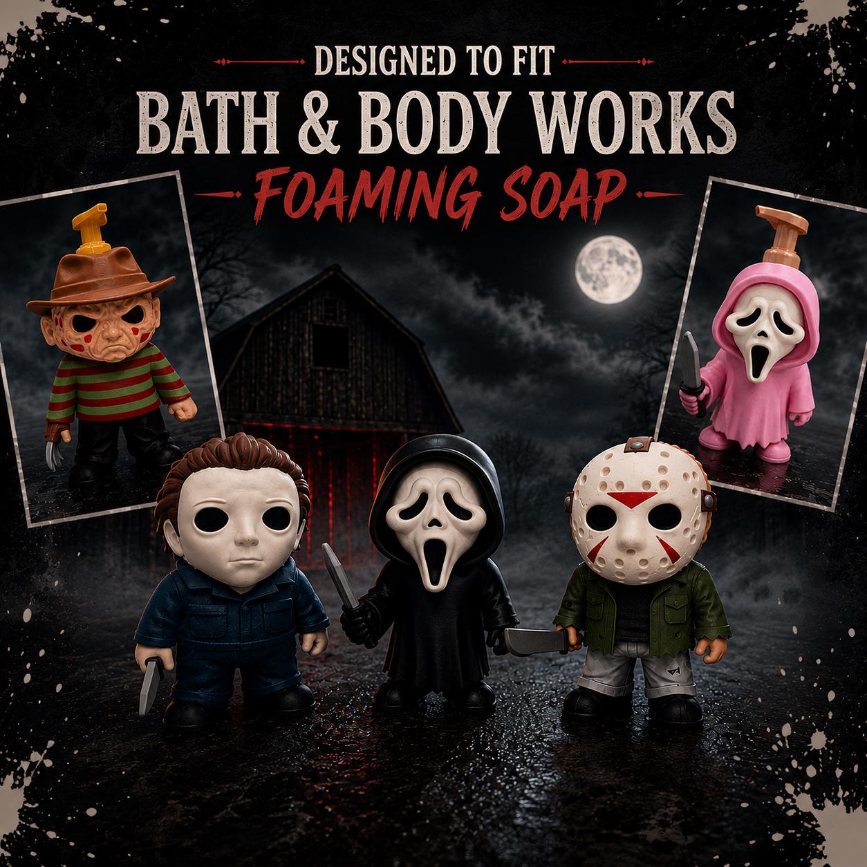 Chibi Horror Character Foaming Soap Holders | Designed to Fit Bath & Body Works® Foaming Soap | Halloween Bathroom Decor | Horror Fan Gift