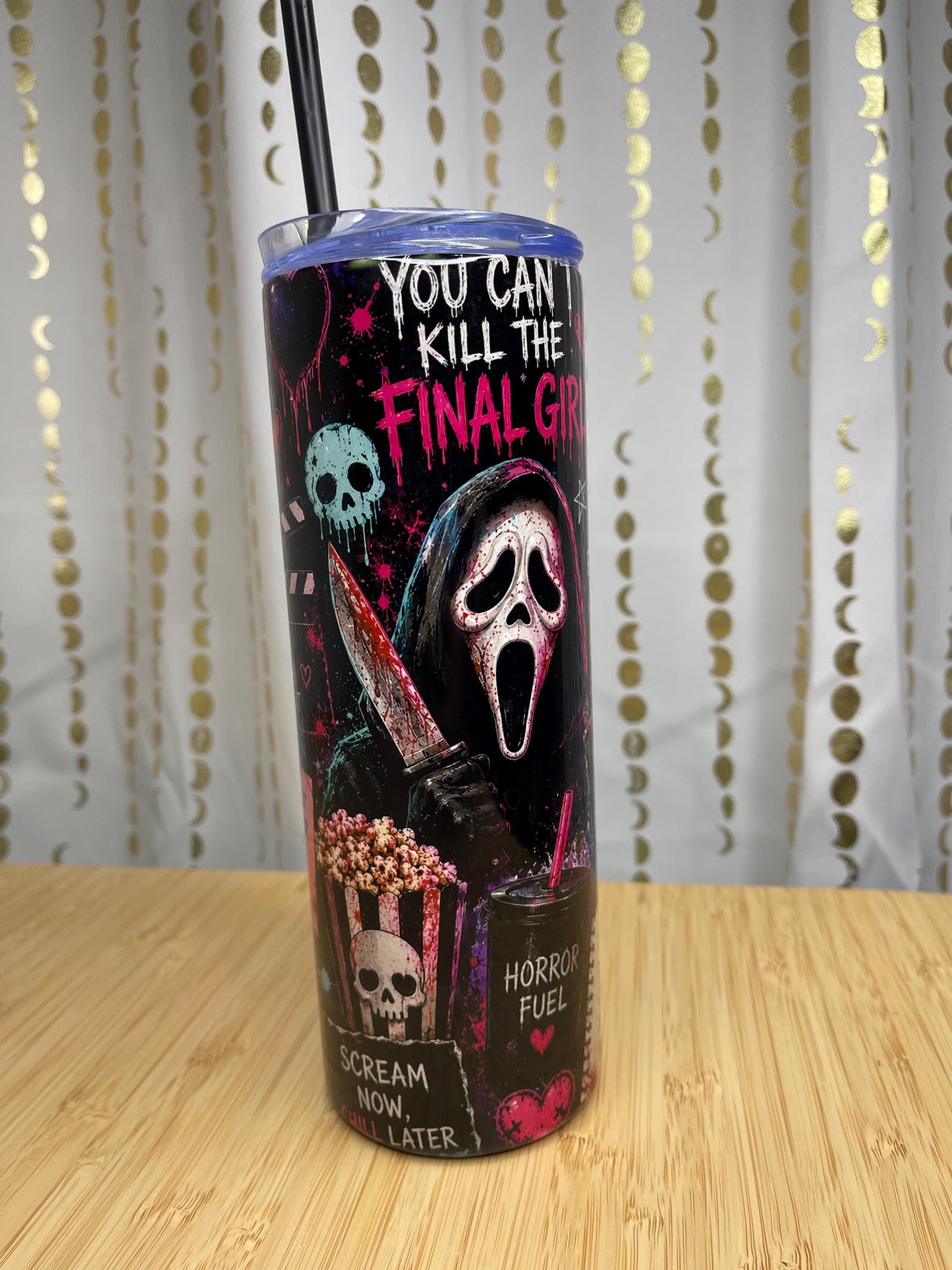 Horror Movie Skinny Tumbler – Gothic Halloween Drinkware, Stainless Steel Cup