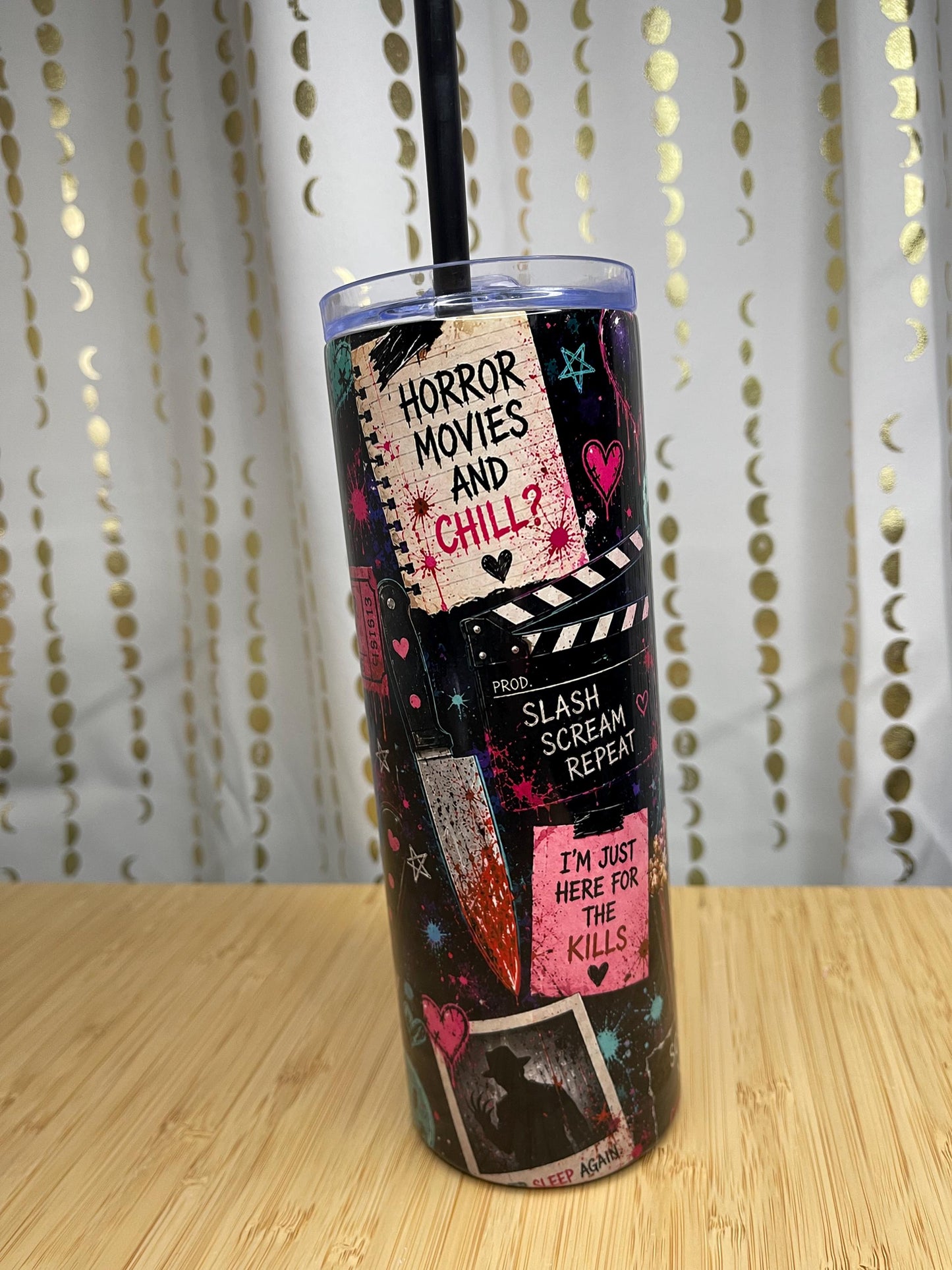 Horror Movie Skinny Tumbler – Gothic Halloween Drinkware, Stainless Steel Cup