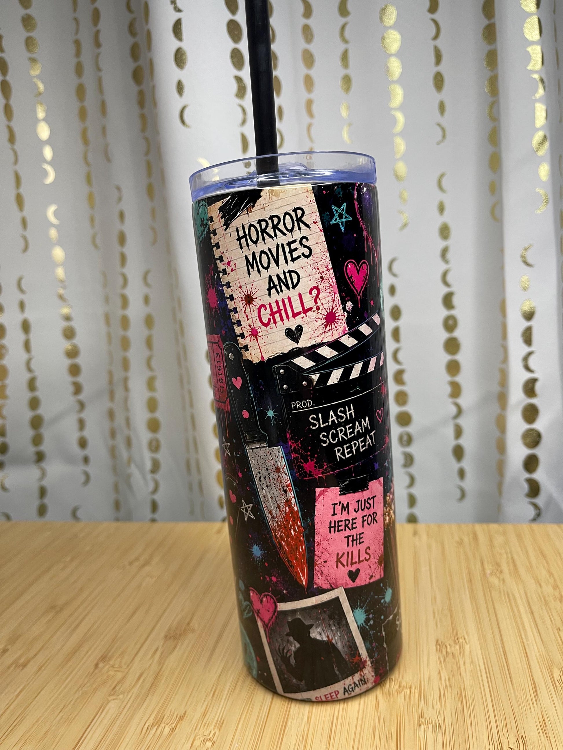 Horror Movie Skinny Tumbler – Gothic Halloween Drinkware, Stainless Steel Cup