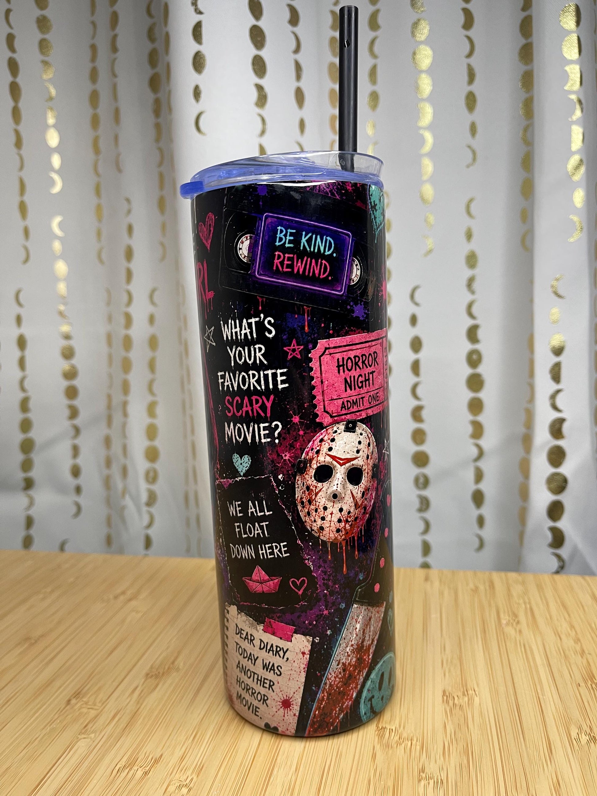 Horror Movie Skinny Tumbler – Gothic Halloween Drinkware, Stainless Steel Cup