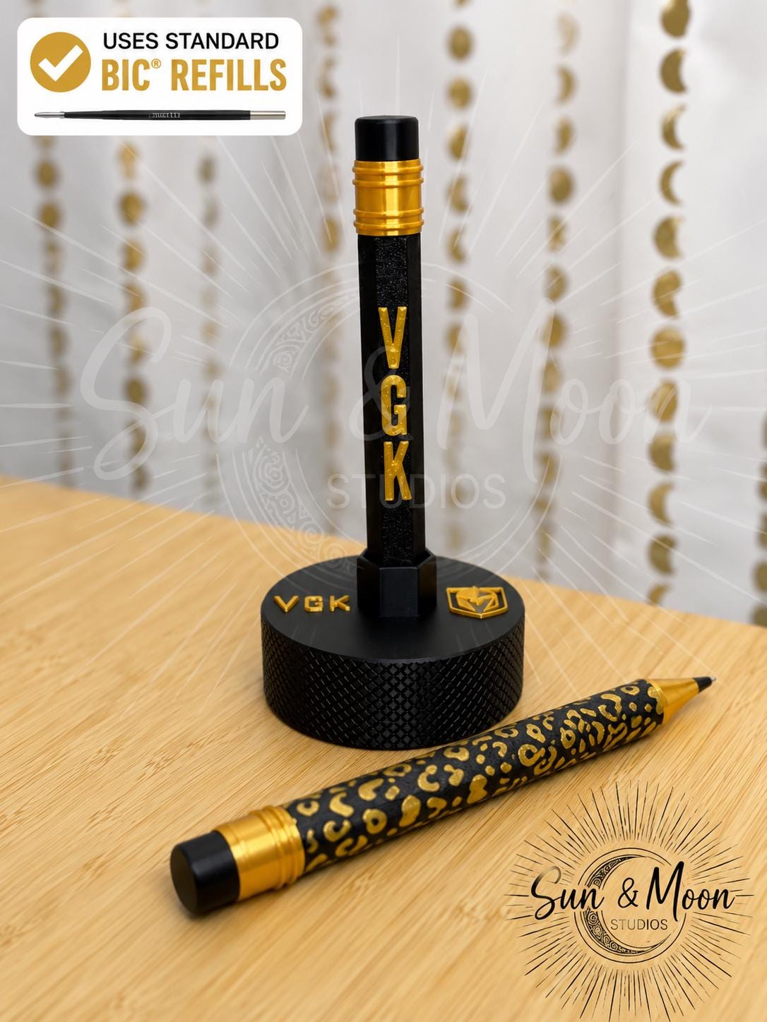 VGK Jumbo Pencil Pen | Refillable BIC Ink Pen | Oversized Pen | Hockey Fan Gift | Desk Accessory | Pen Holder Available