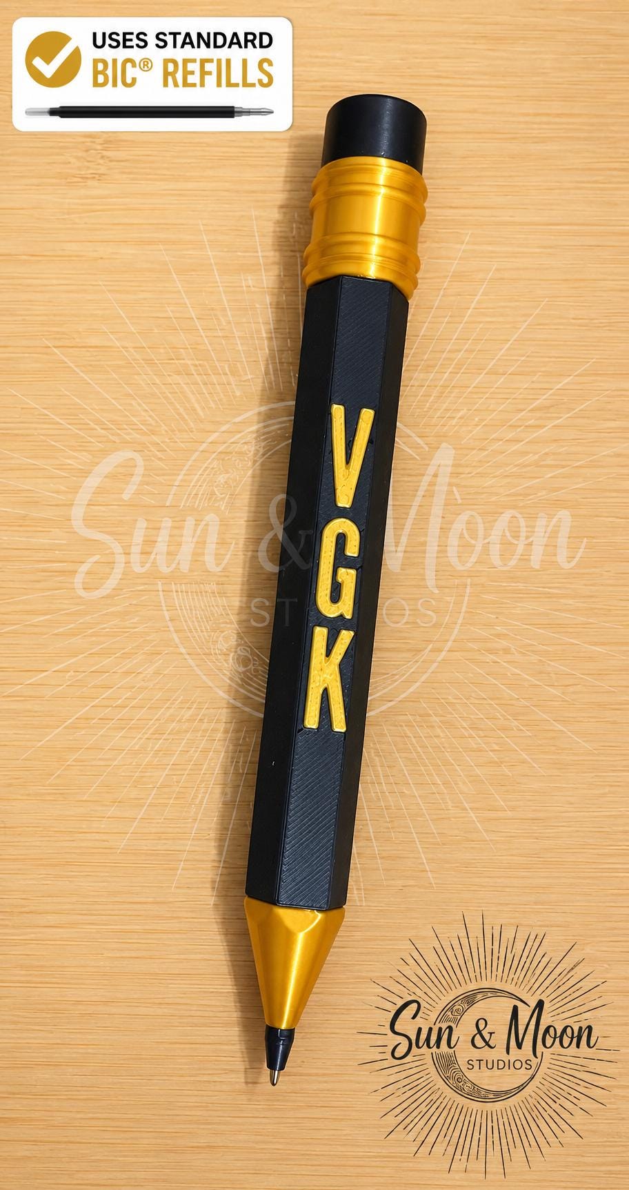 VGK Jumbo Pencil Pen | Refillable BIC Ink Pen | Oversized Pen | Hockey Fan Gift | Desk Accessory | Pen Holder Available