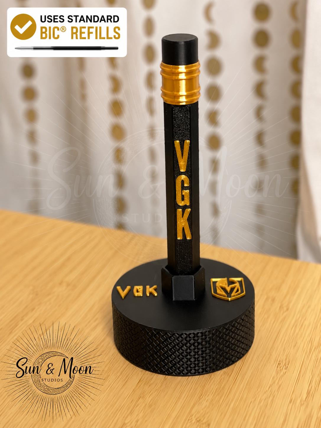 VGK Jumbo Pencil Pen | Refillable BIC Ink Pen | Oversized Pen | Hockey Fan Gift | Desk Accessory | Pen Holder Available