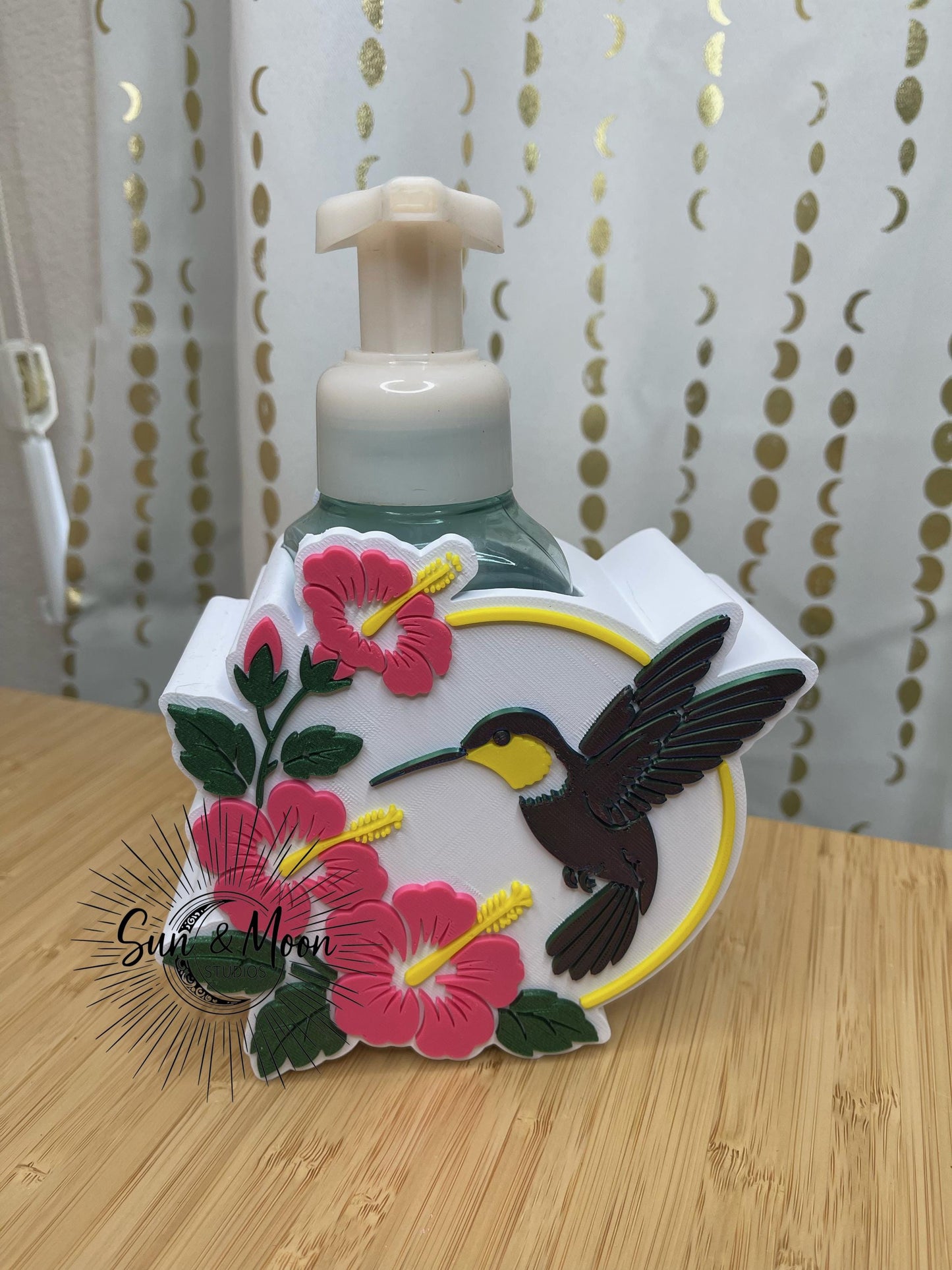 Hummingbird Foaming Soap Holder, Tropical Hibiscus Floral Decor (Fits Bath & Body Works)