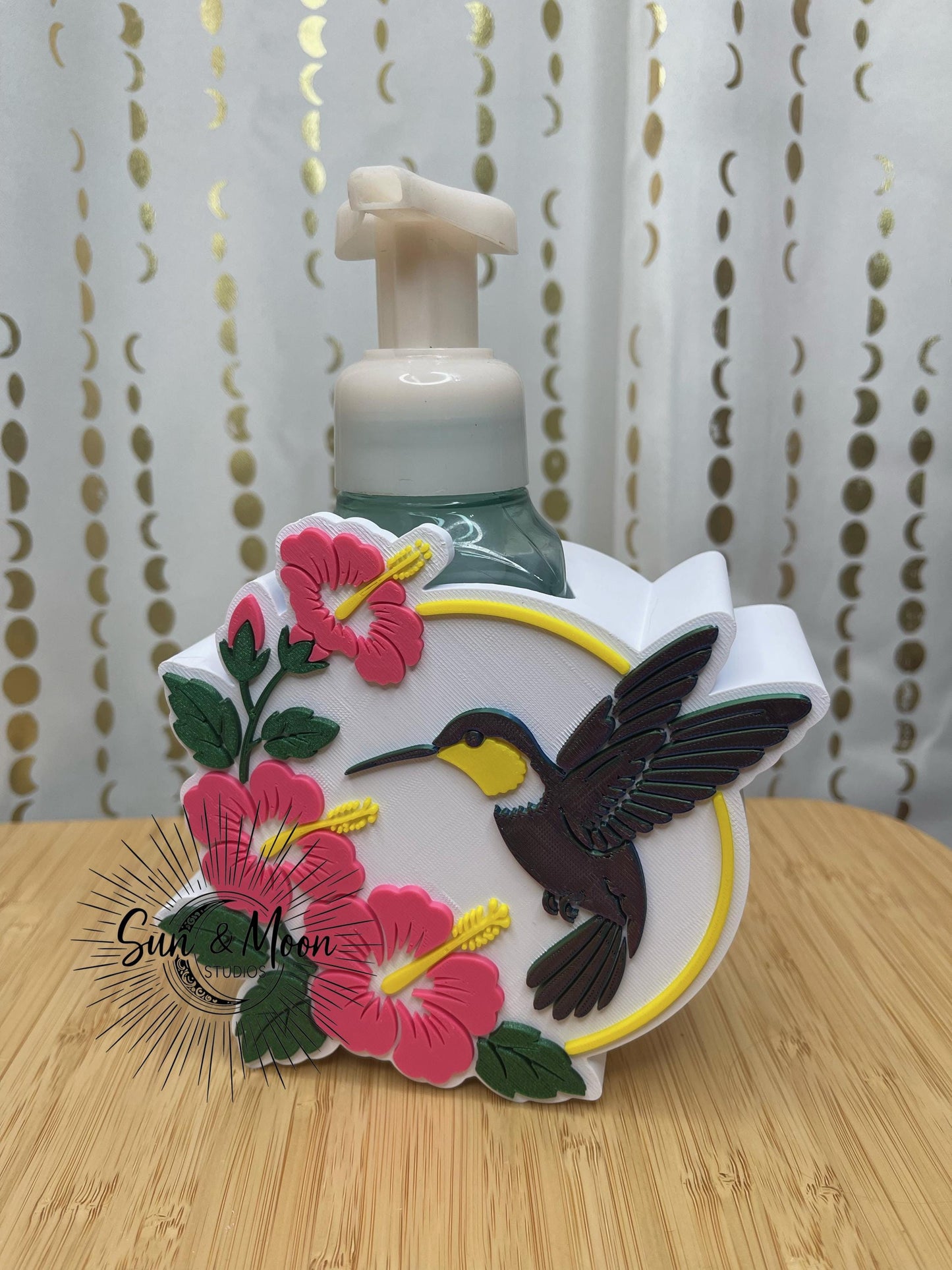 Hummingbird Foaming Soap Holder, Tropical Hibiscus Floral Decor (Fits Bath & Body Works)