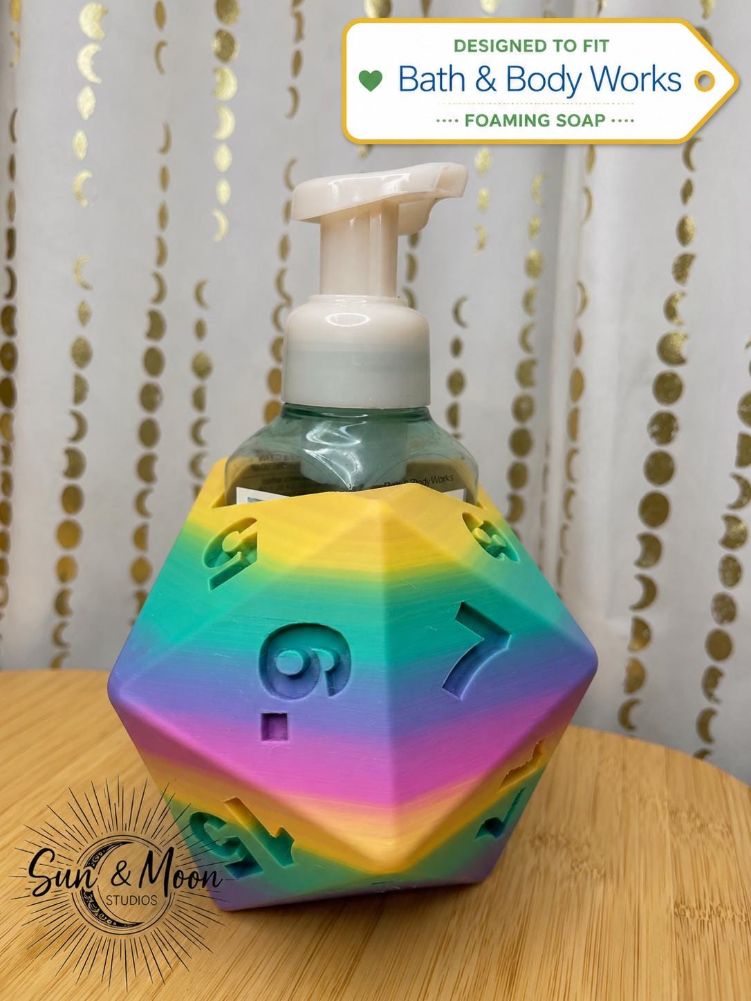 D20 Dice Foaming Soap Holder, RPG Gamer Bathroom Kitchen Decor (Fits Bath & Body Works)