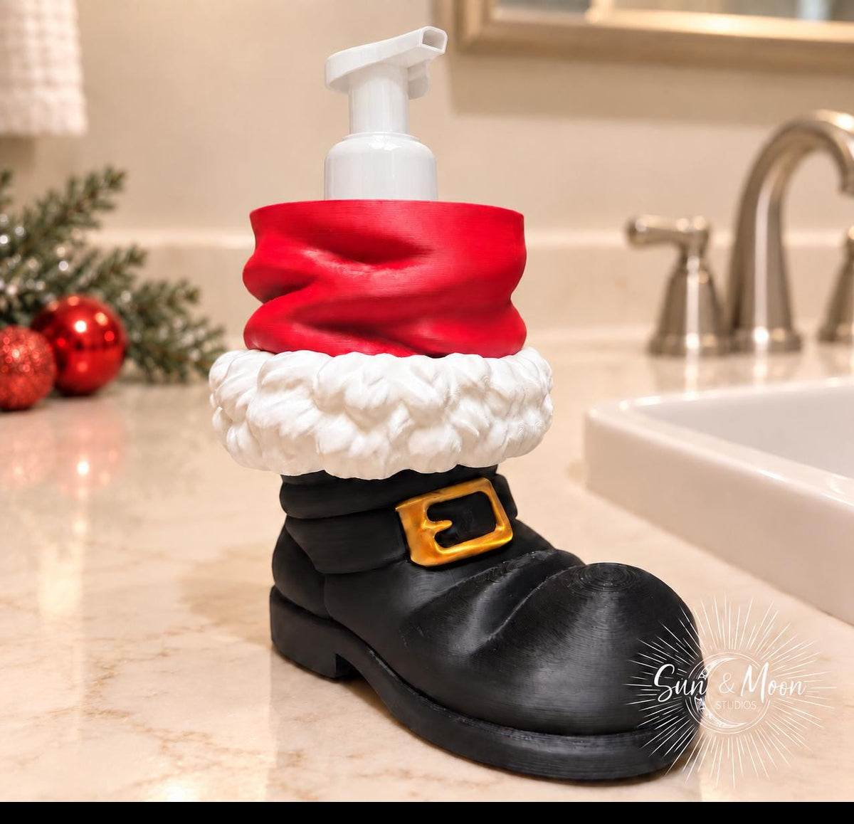 Santa Boot Soap Holder for Bath & Body Works Foaming Hand Soap, Christmas Bathroom Decor, Holiday Sink Accessory