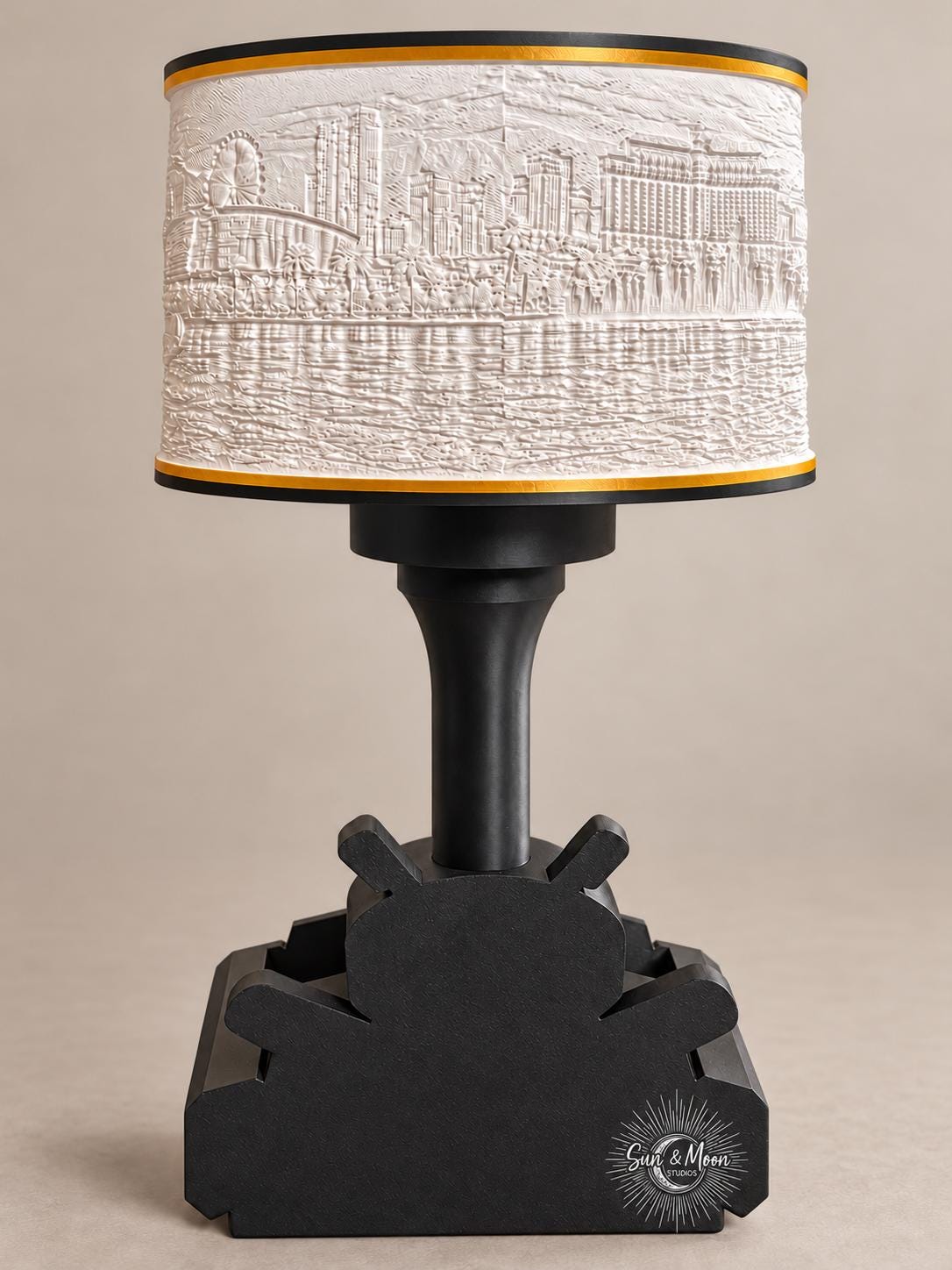 Vegas Golden Knights Tabletop Accent Lamp with Organizer, Remote-Controlled LED Light, Solid or Lithophane Shade, Hockey Fan Gift
