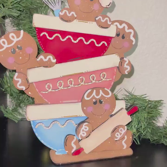 Gingerbread Baking Bowl Stack Christmas Decor - Cute Gingerbread Kitchen Tier Tray Decor - Countertop Shelf Display - Farmhouse Christmas