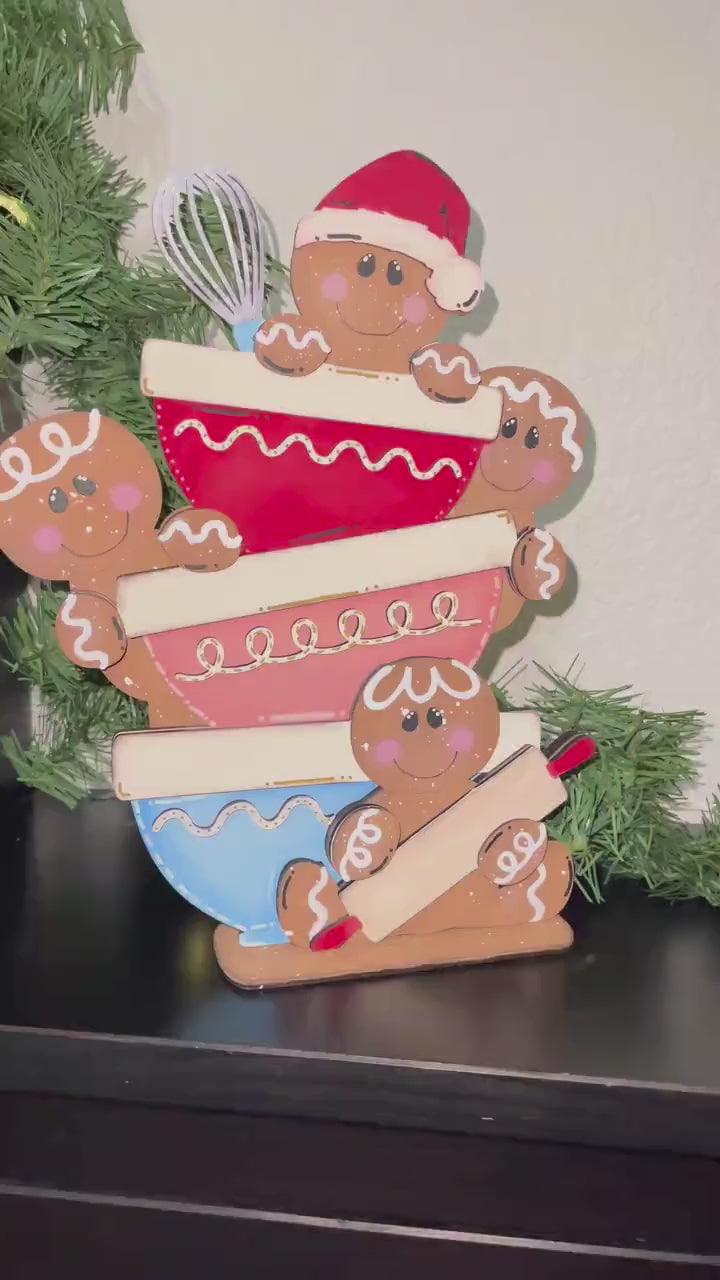 Gingerbread Baking Bowl Stack Christmas Decor - Cute Gingerbread Kitchen Tier Tray Decor - Countertop Shelf Display - Farmhouse Christmas