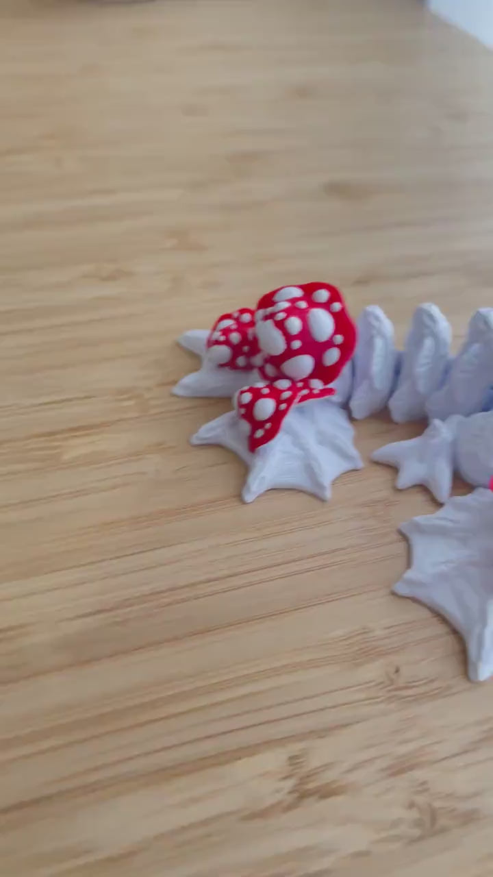 Mushroom Dragon/Wyvern, Articulated Flexi Dragon, 3D Printed Fantasy Dragon, Cute Desk Buddy, Cottagecore Dragon, Sensory Fidget Toy