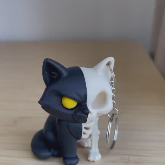 Skeleton Cat Keychain – Half Cat Half Skeleton – Gothic Keychain – Spooky Cat Lover Gift