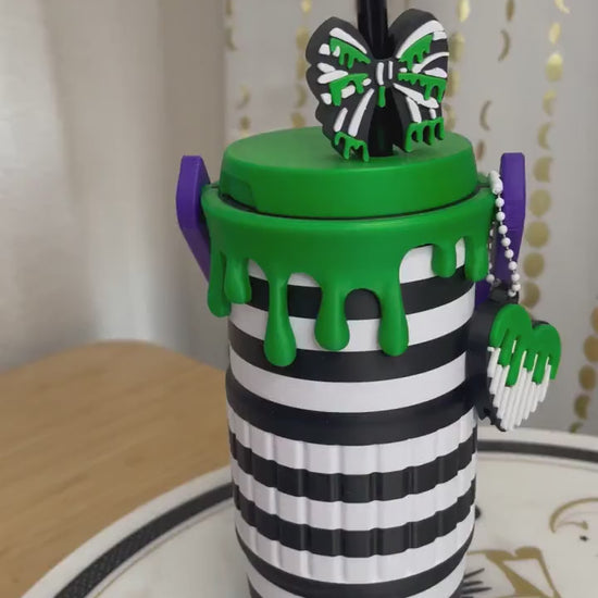 Spooky Striped Can Holder Bundle | Green Dripping Horror Drink Accessory Set (4-Piece)