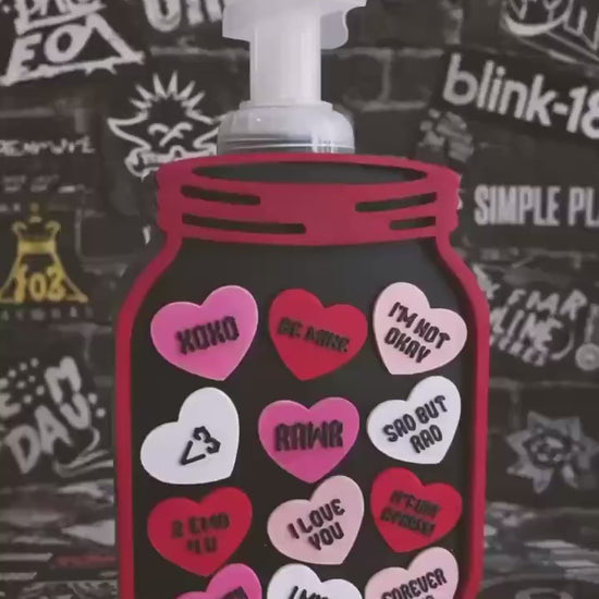 Conversation Hearts Canning Jar Foaming Soap Holders for Valentine’s Bathroom or Sink Decor_EMO hearts version