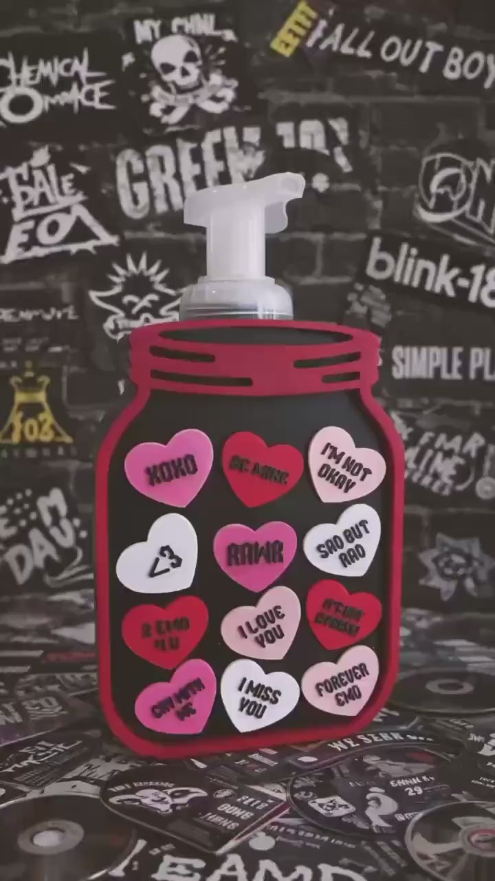 Conversation Hearts Canning Jar Foaming Soap Holders for Valentine’s Bathroom or Sink Decor_EMO hearts version